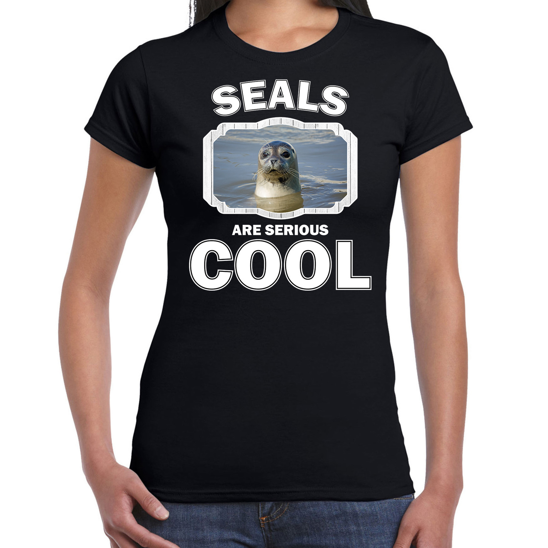 Dieren grijze zeehond t-shirt zwart dames seals are cool shirt
