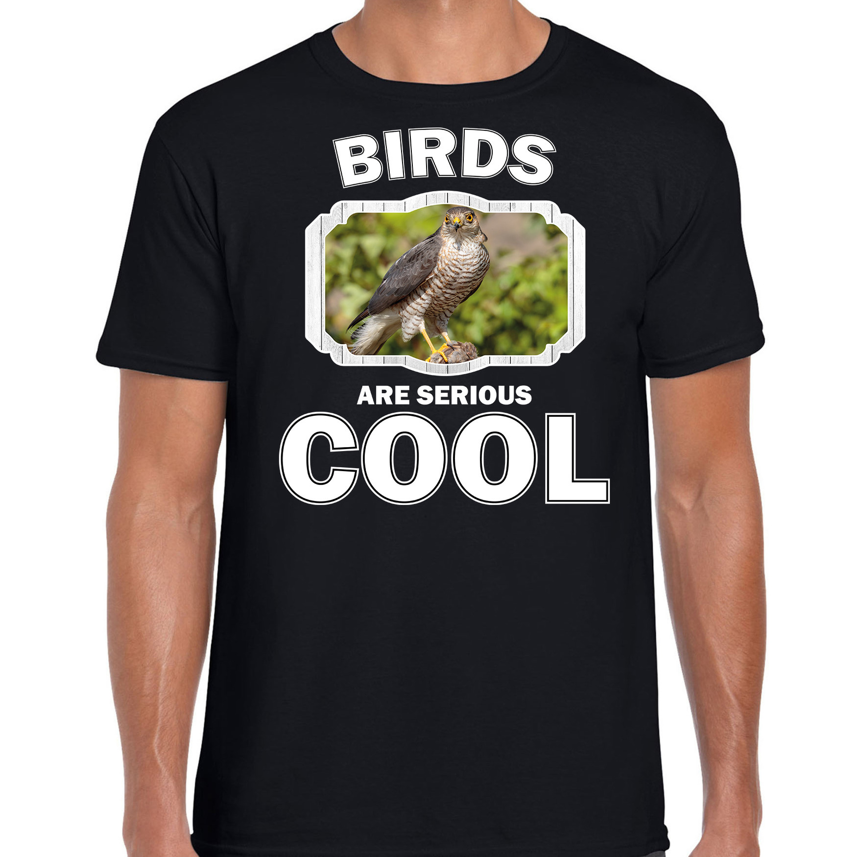 Dieren havik roofvogel t-shirt zwart heren birds are cool shirt