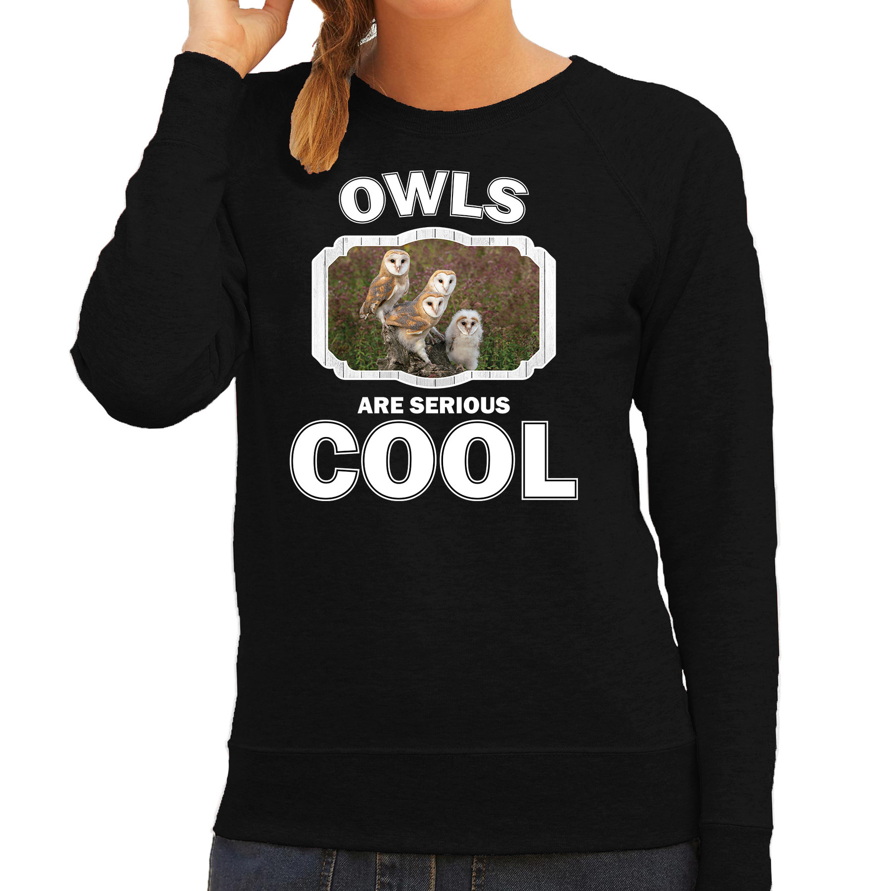 Dieren kerkuil sweater zwart dames owls are cool trui