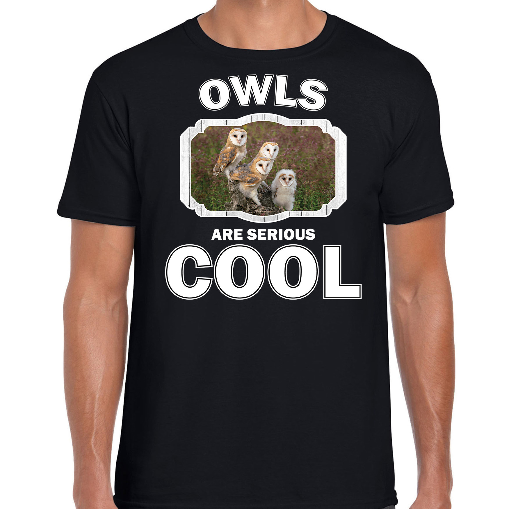 Dieren kerkuil t-shirt zwart heren owls are cool shirt
