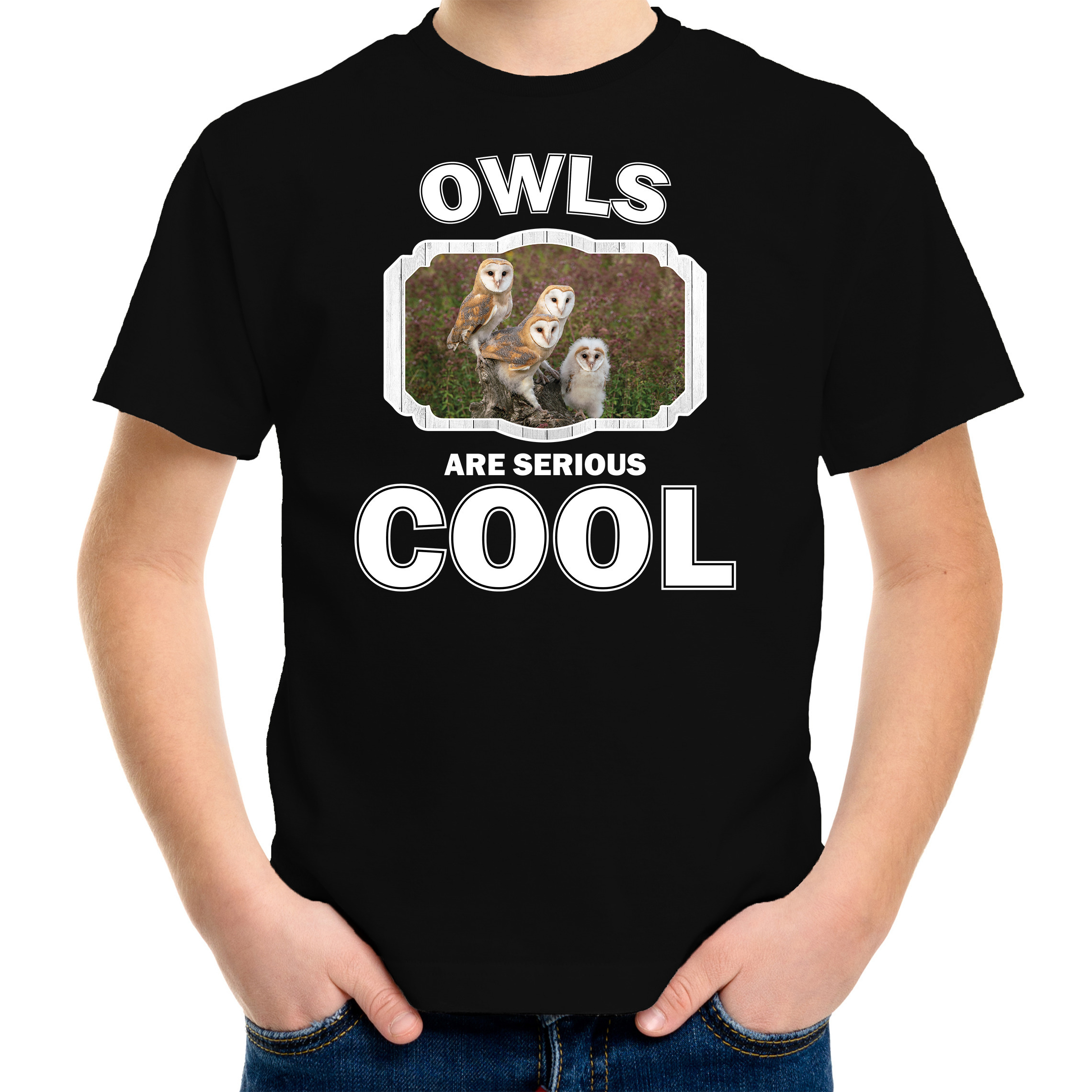 Dieren kerkuil t-shirt zwart kinderen owls are cool shirt jongens en meisjes