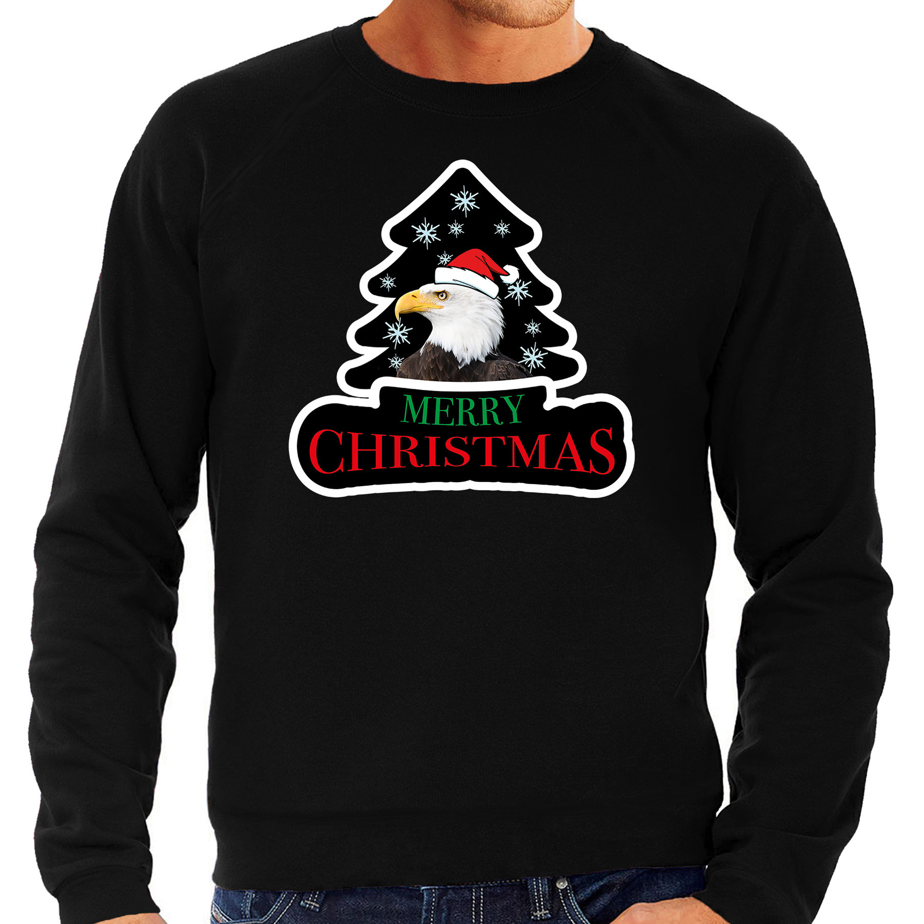 Dieren kersttrui arend zwart heren Foute zeearenden kerstsweater