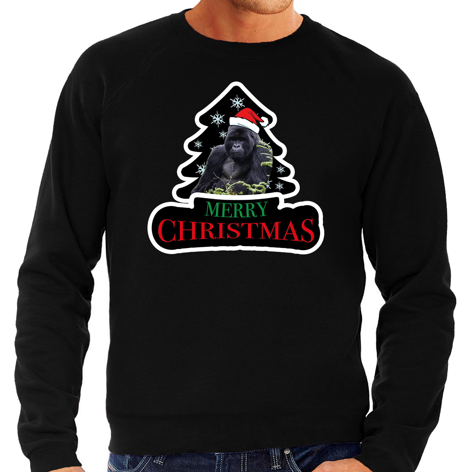Dieren kersttrui gorilla zwart heren Foute gorilla apen kerstsweater
