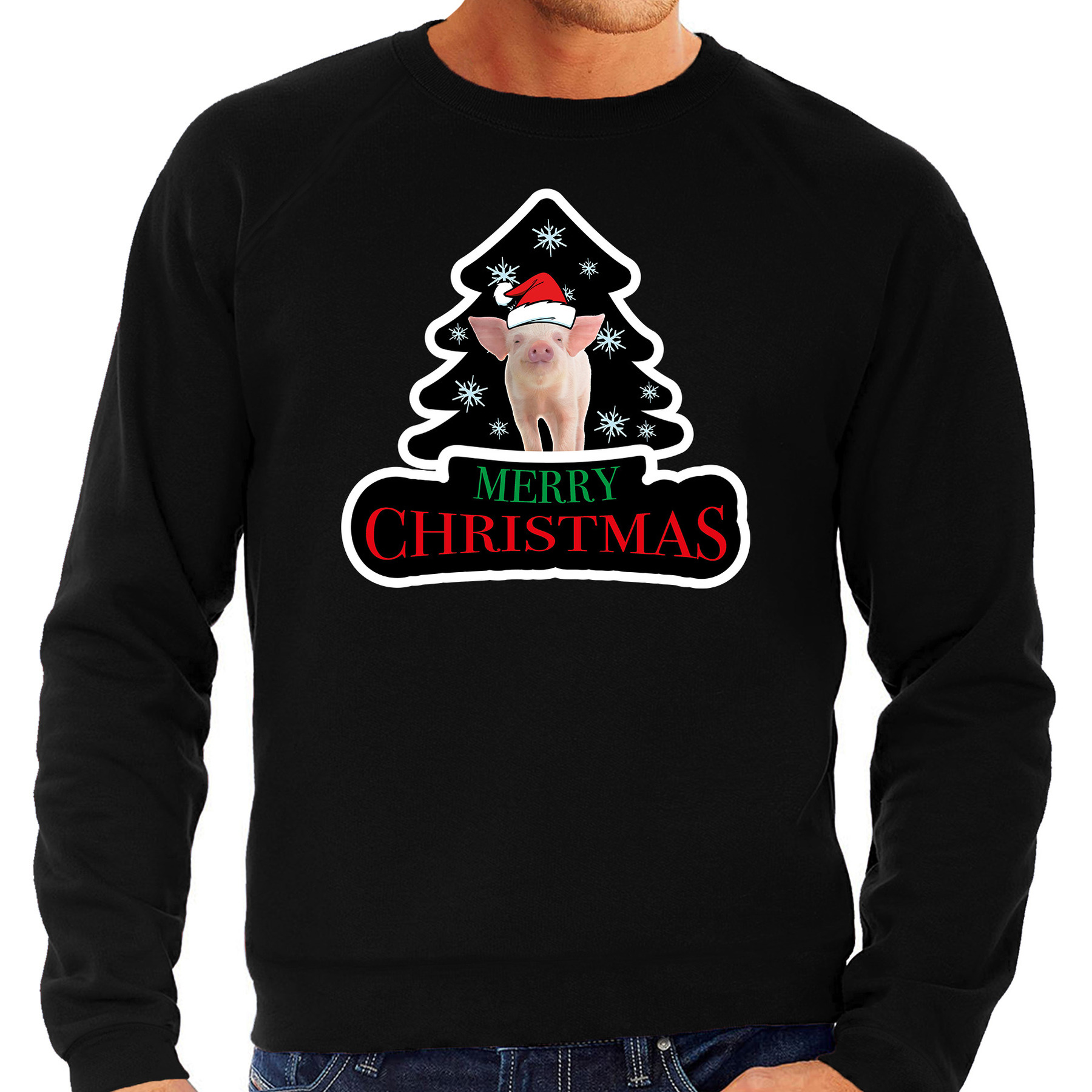 Dieren kersttrui varken zwart heren Foute varkens kerstsweater