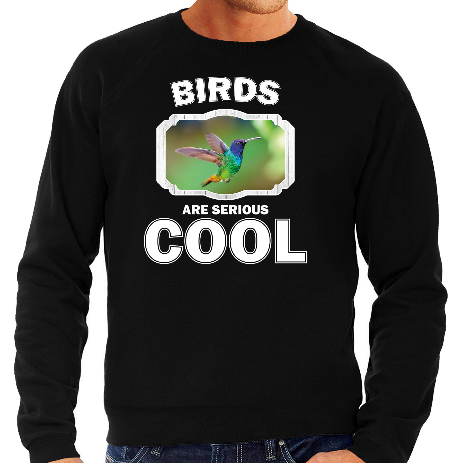 Dieren kolibrie vogel sweater zwart heren birds are cool trui