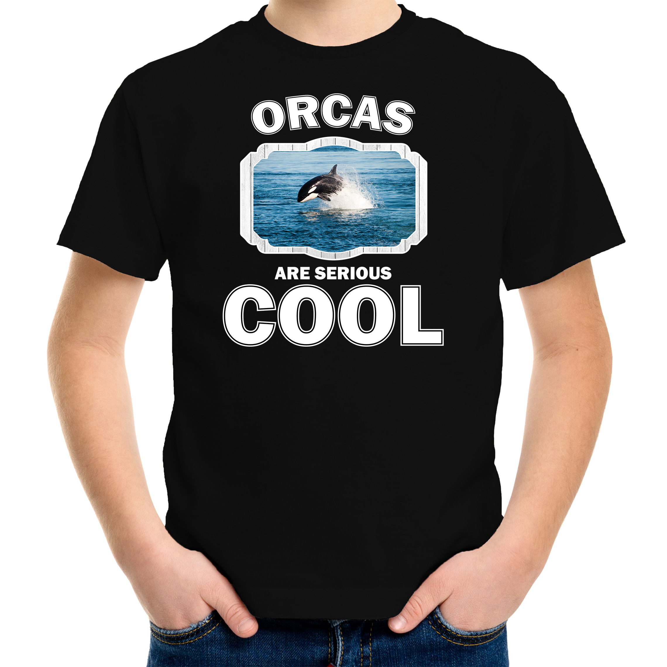 Dieren orka t-shirt zwart kinderen orcas are cool shirt jongens en meisjes