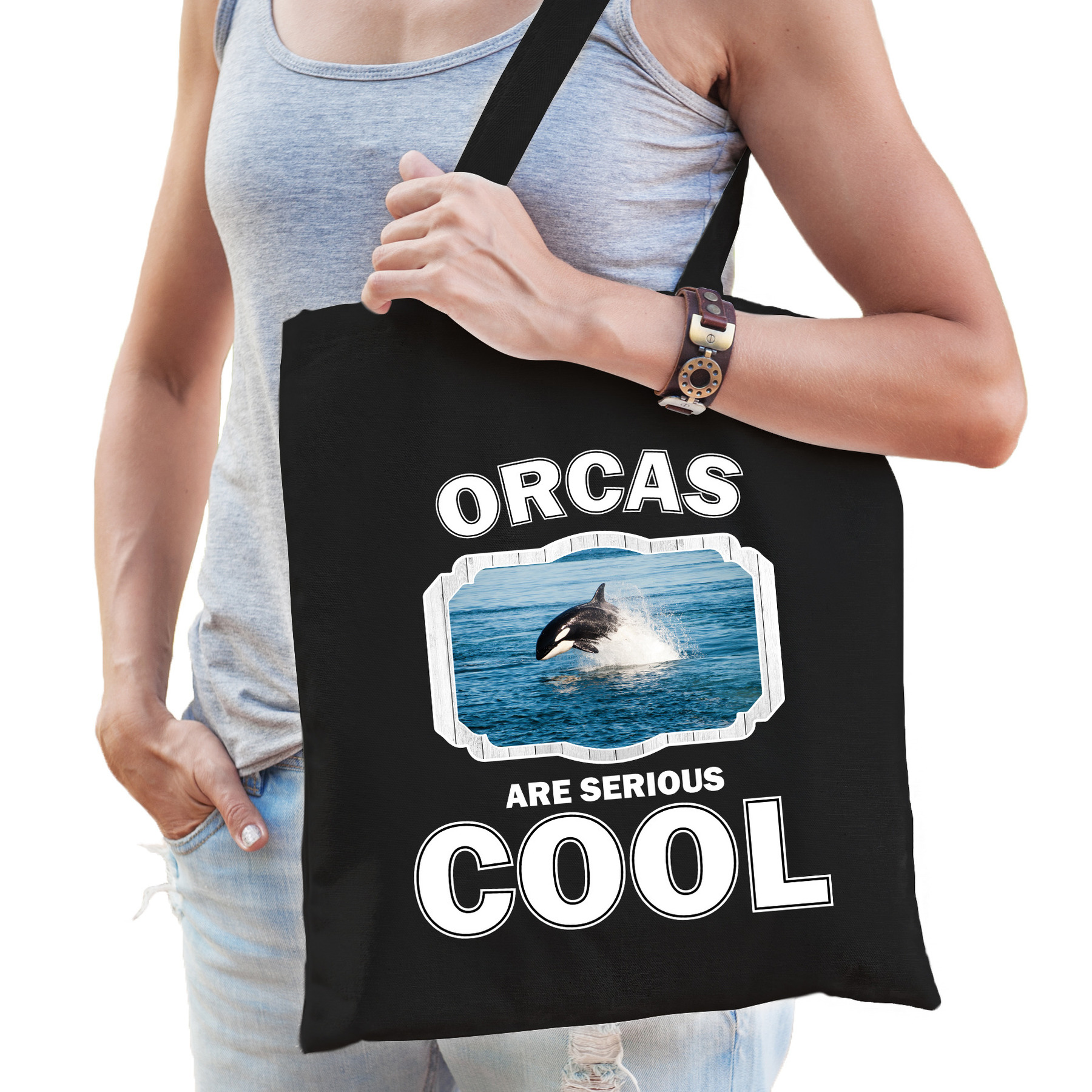 Dieren orka tasje zwart volwassenen en kinderen orcas are cool cadeau boodschappentasje
