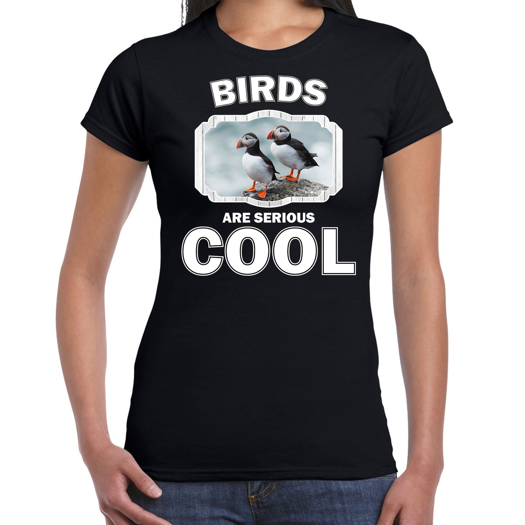Dieren papegaaiduiker vogel t-shirt zwart dames birds are cool shirt