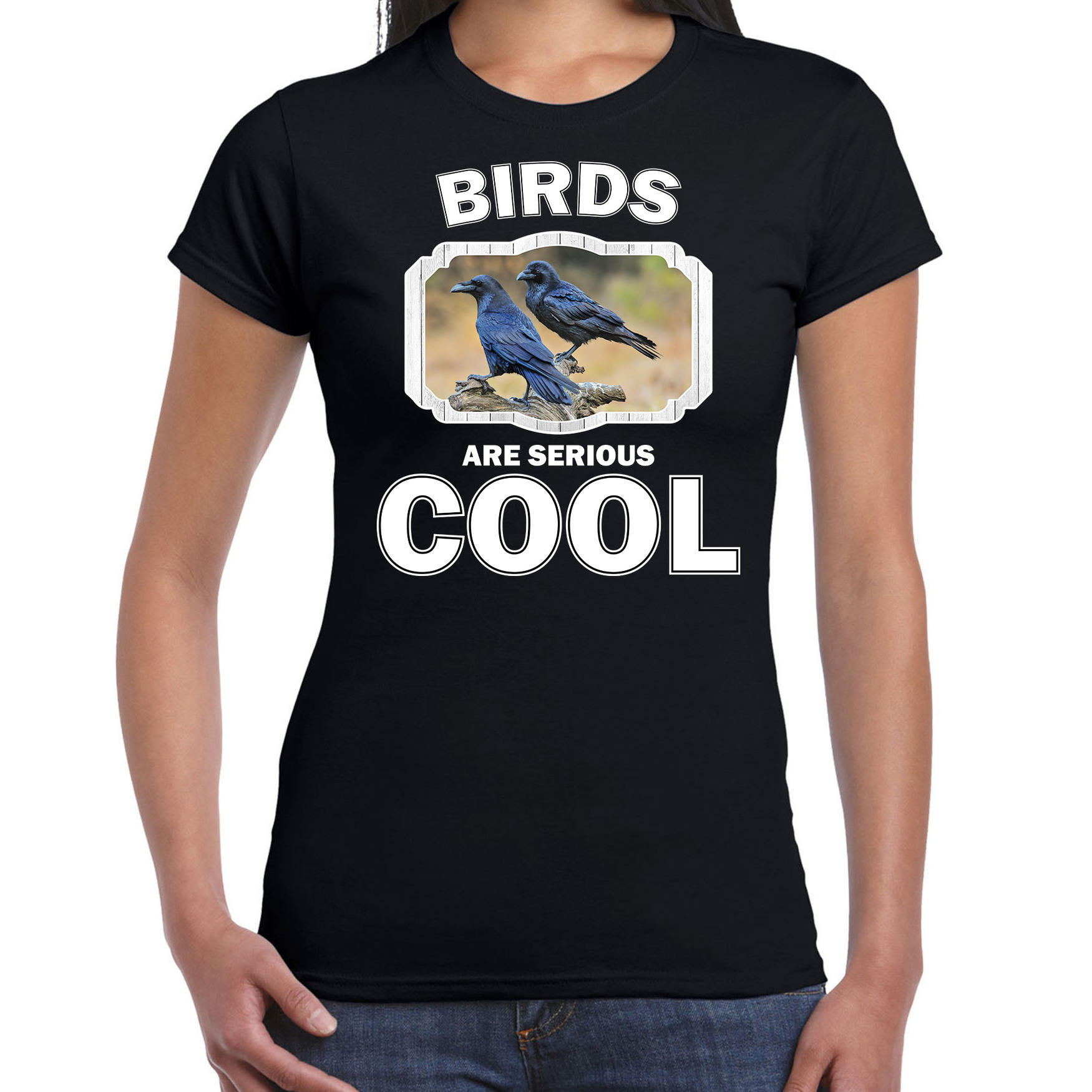 Dieren raaf t-shirt zwart dames birds are cool shirt