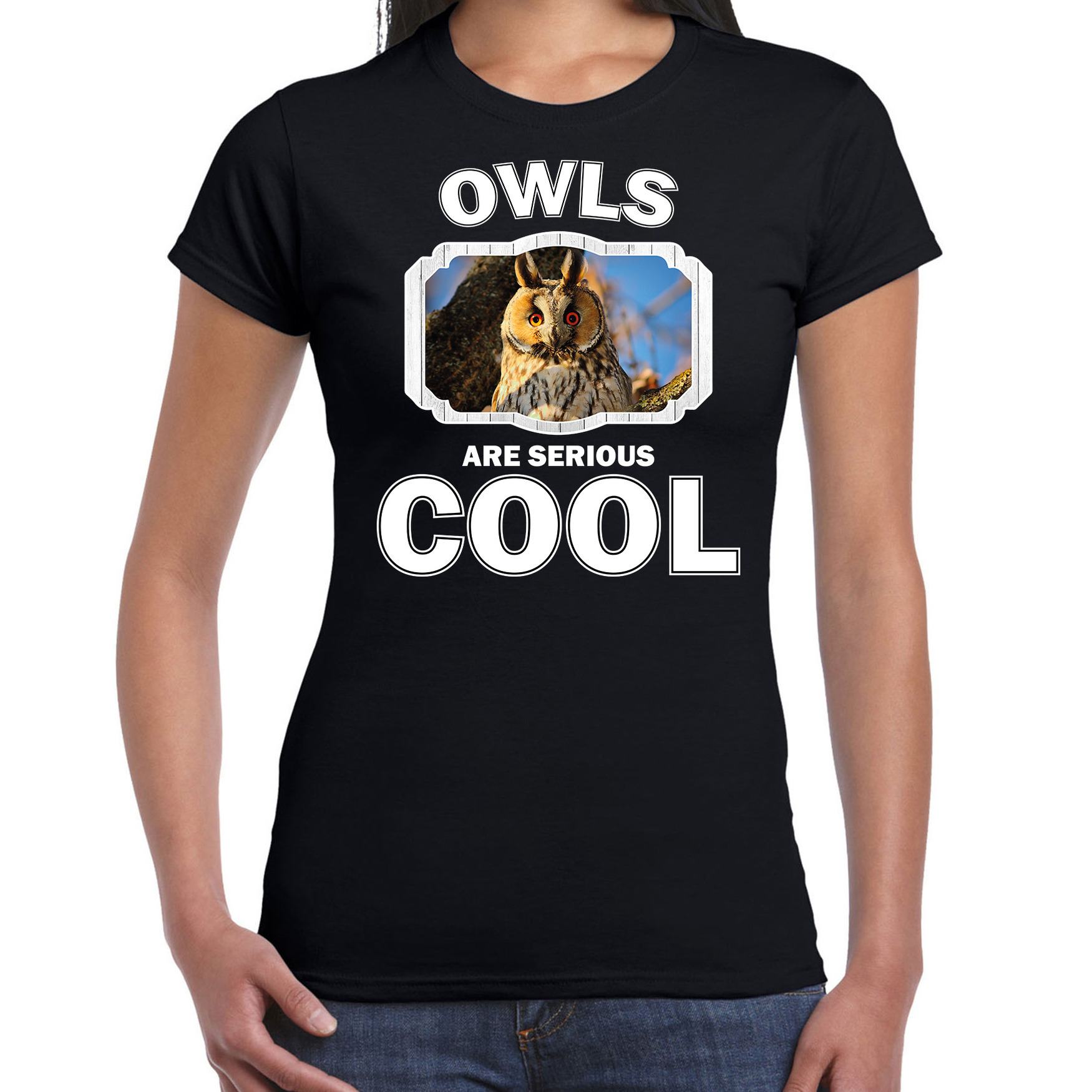 Dieren ransuil t-shirt zwart dames owls are cool shirt