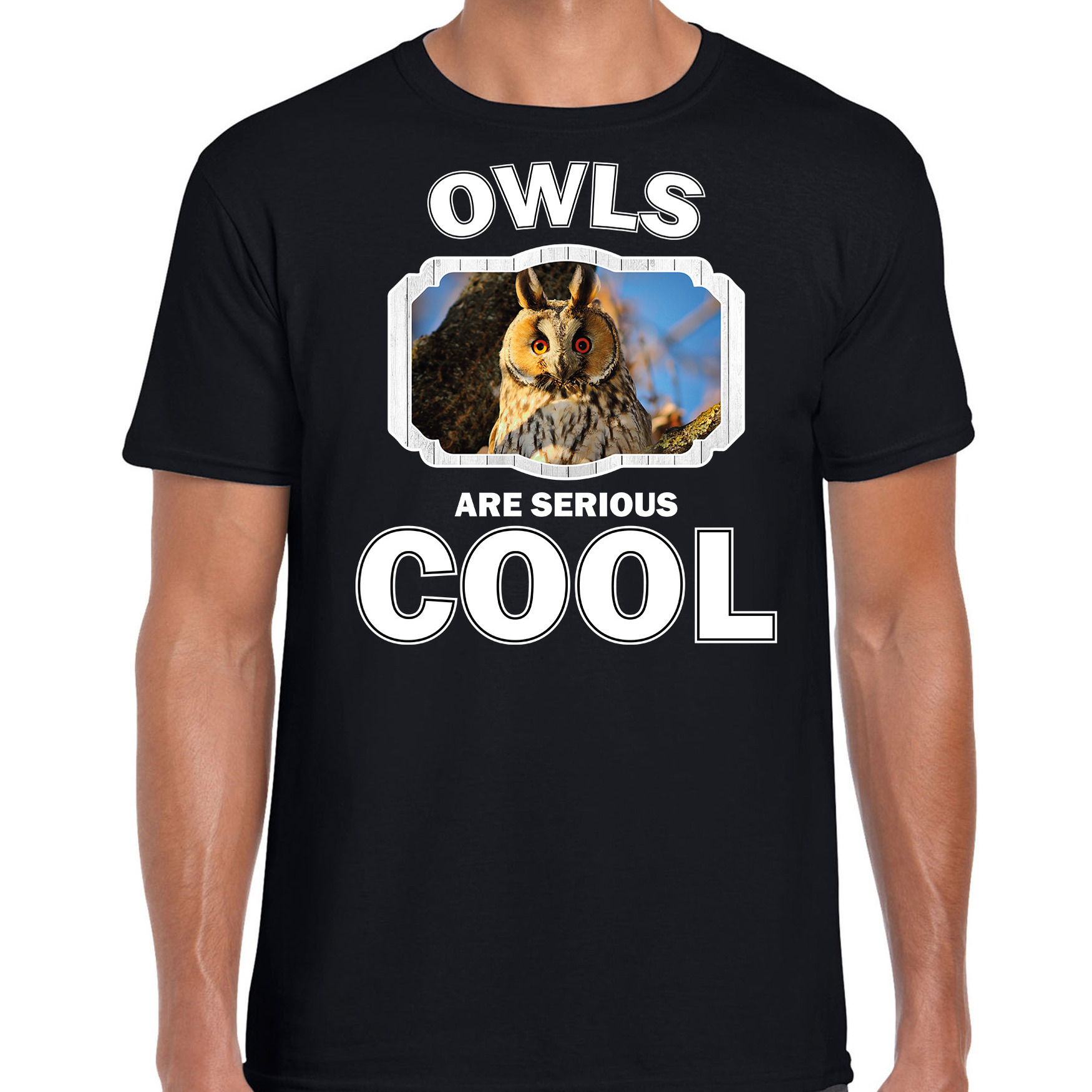 Dieren ransuil t-shirt zwart heren owls are cool shirt