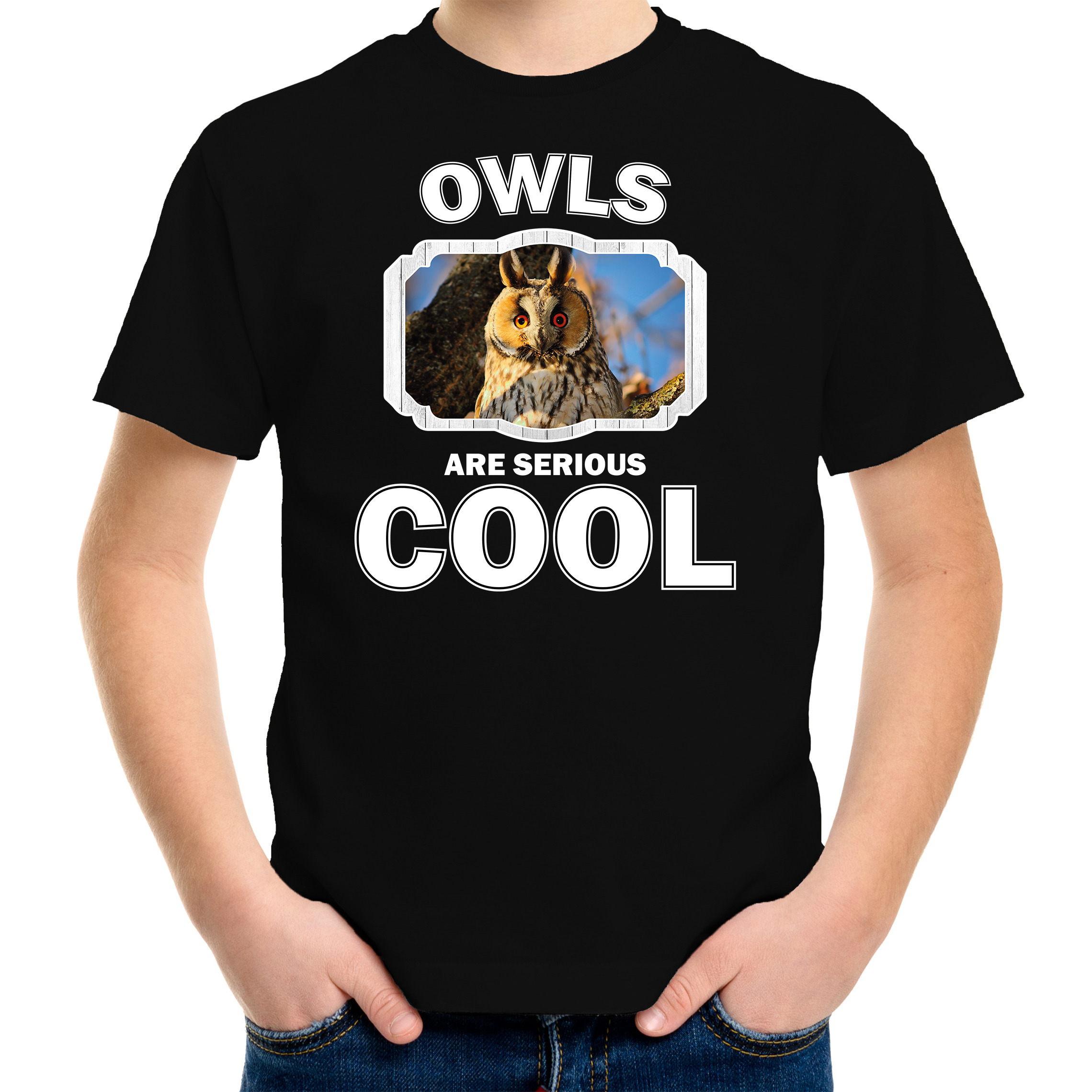 Dieren ransuil t-shirt zwart kinderen owls are cool shirt jongens en meisjes