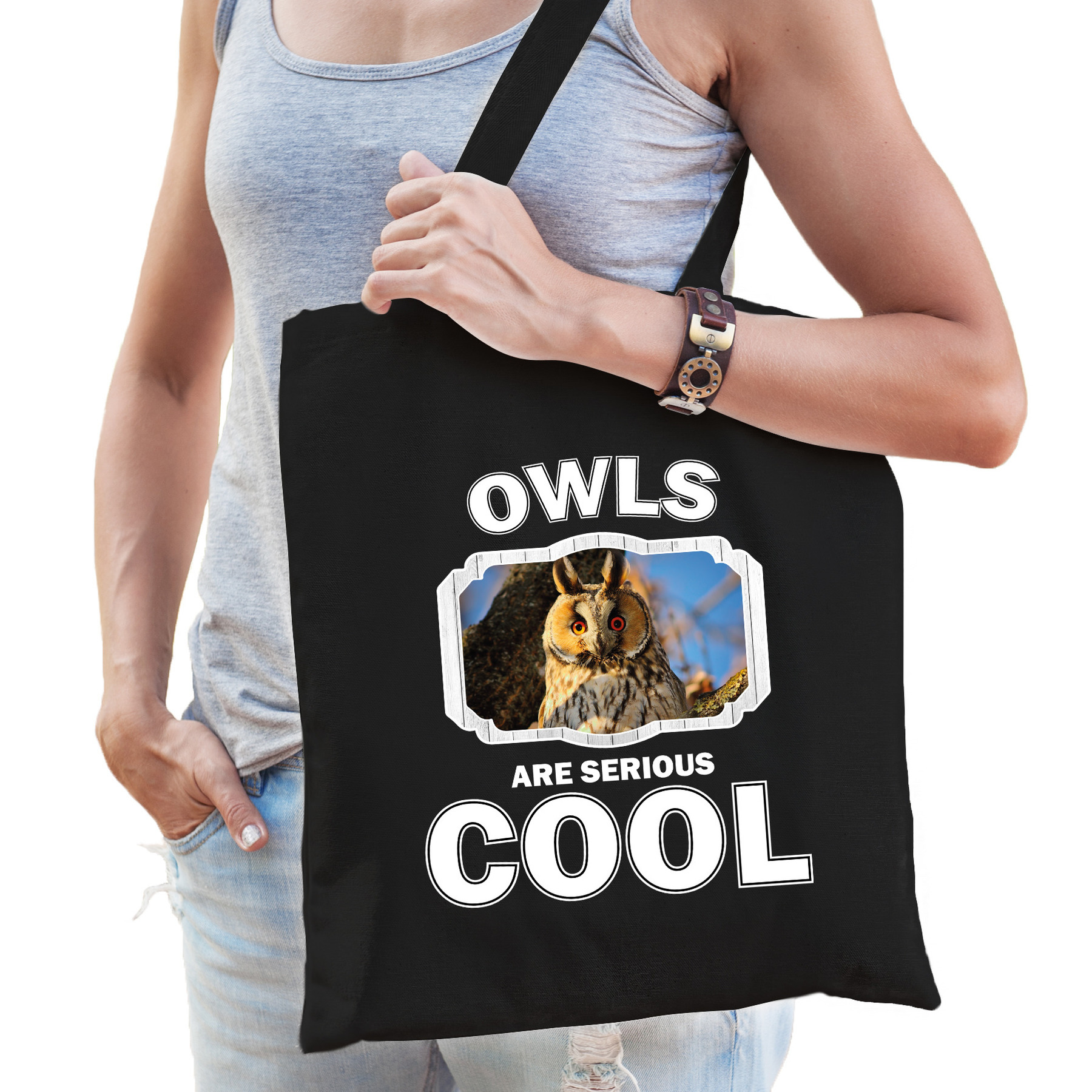 Dieren ransuil tasje zwart volwassenen en kinderen owls are cool cadeau boodschappentasje