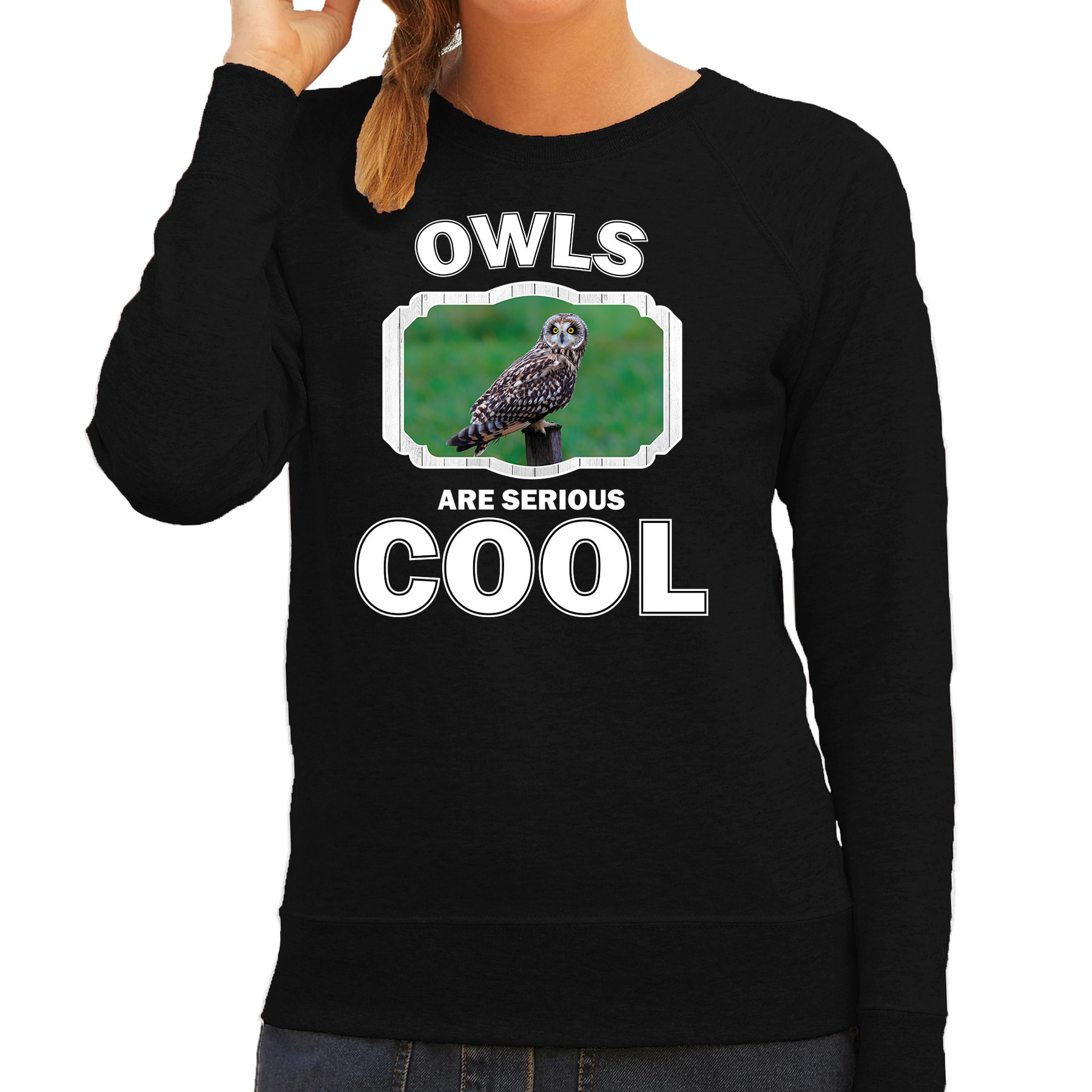 Dieren velduil sweater zwart dames owls are cool trui