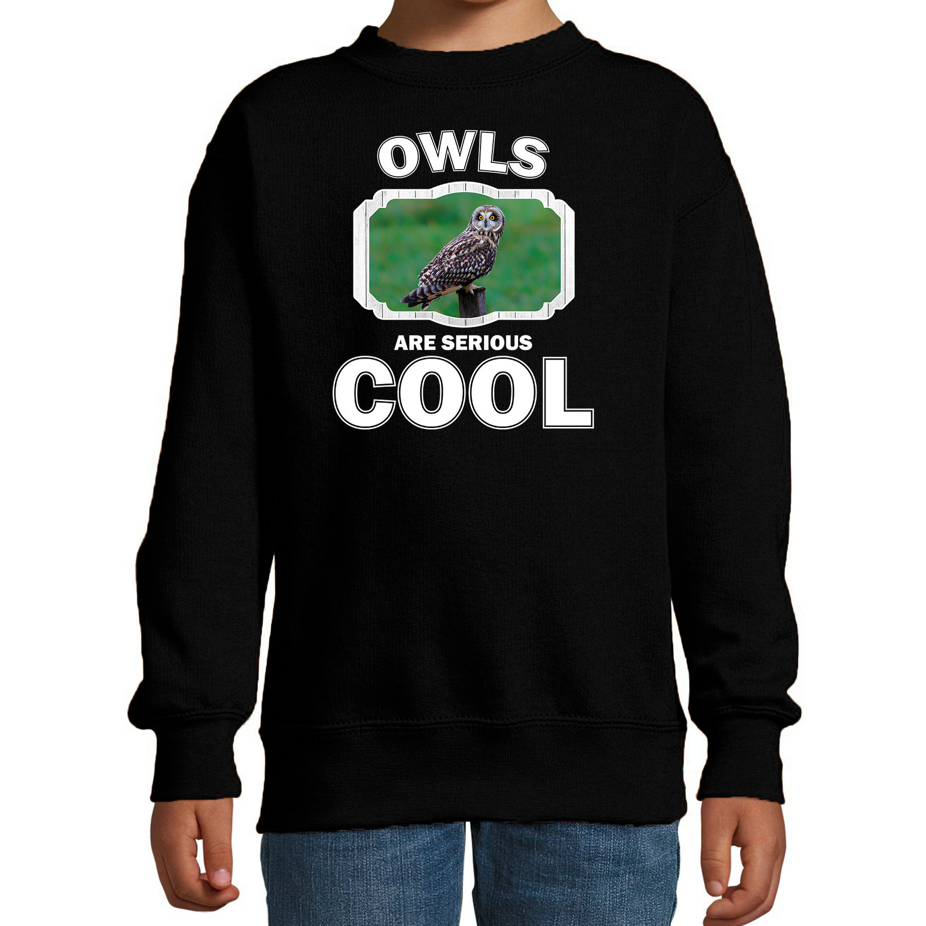 Dieren velduil sweater zwart kinderen owls are cool trui jongens en meisjes