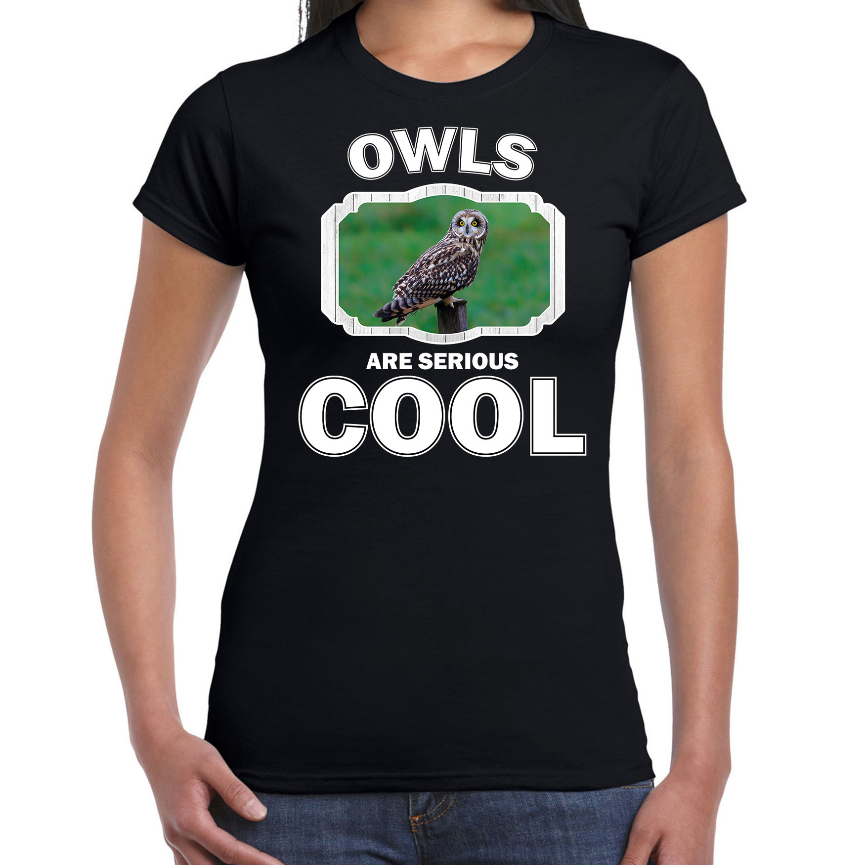 Dieren velduil t-shirt zwart dames owls are cool shirt