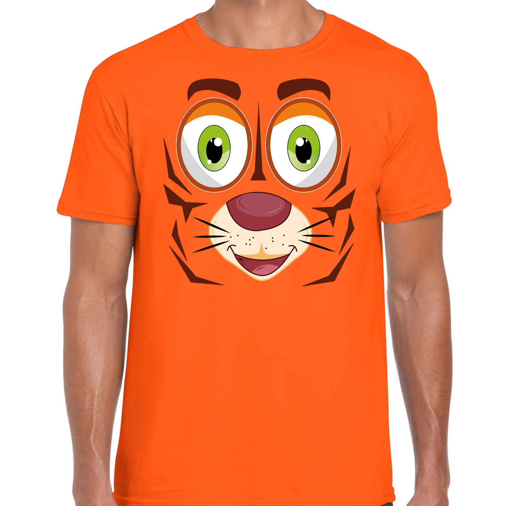 Dieren verkleed t-shirt heren tijger gezicht carnavalskleding oranje