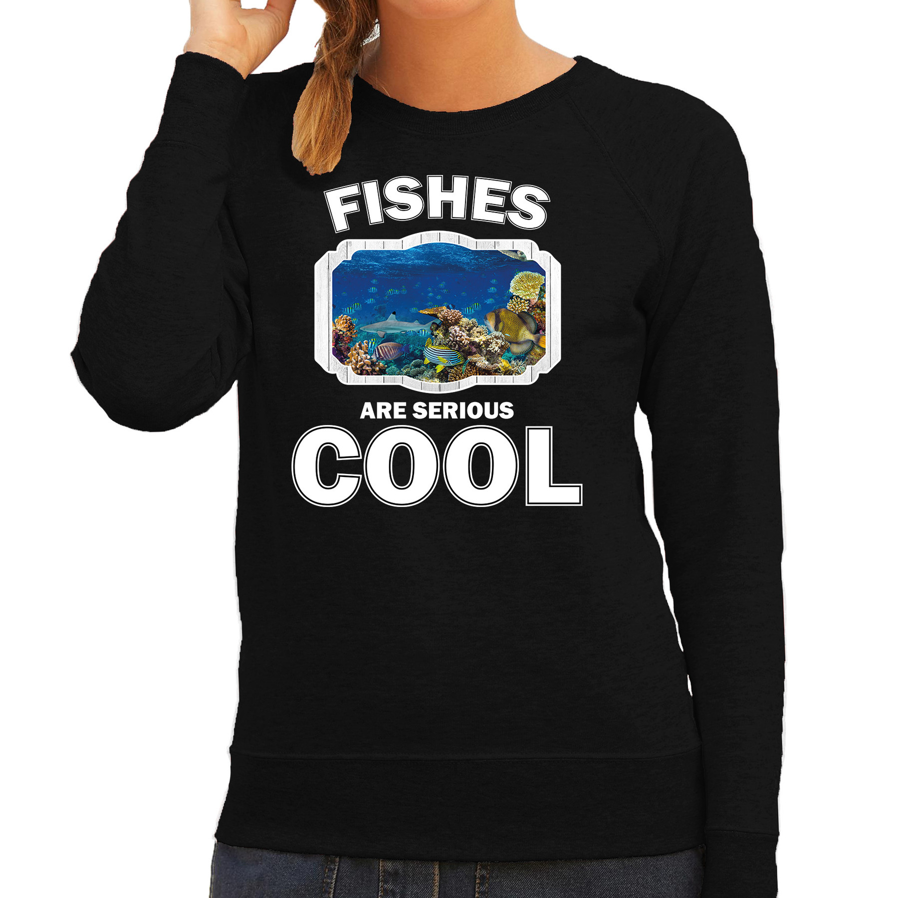 Dieren vis sweater zwart dames fishes are cool trui