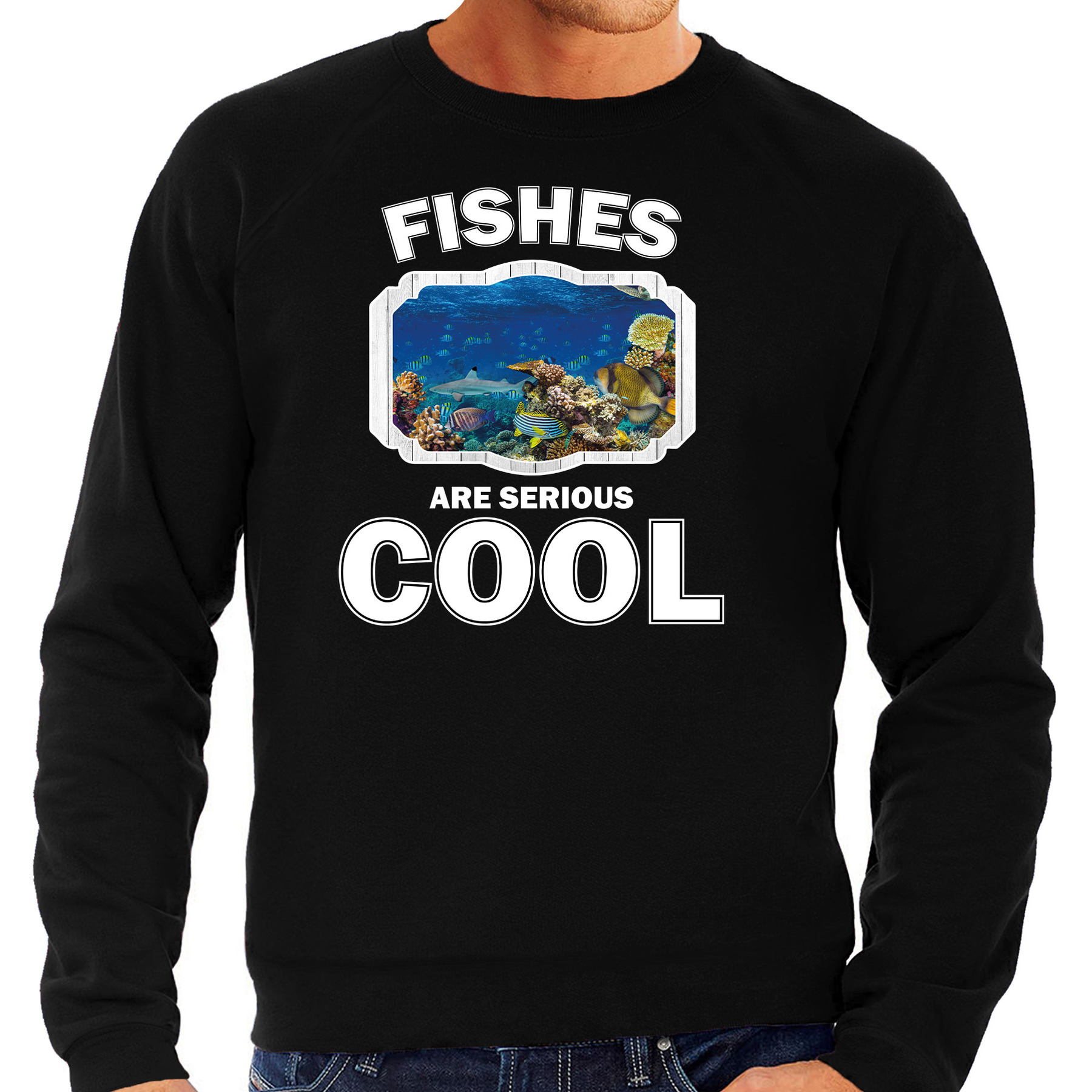 Dieren vis sweater zwart heren fishes are cool trui