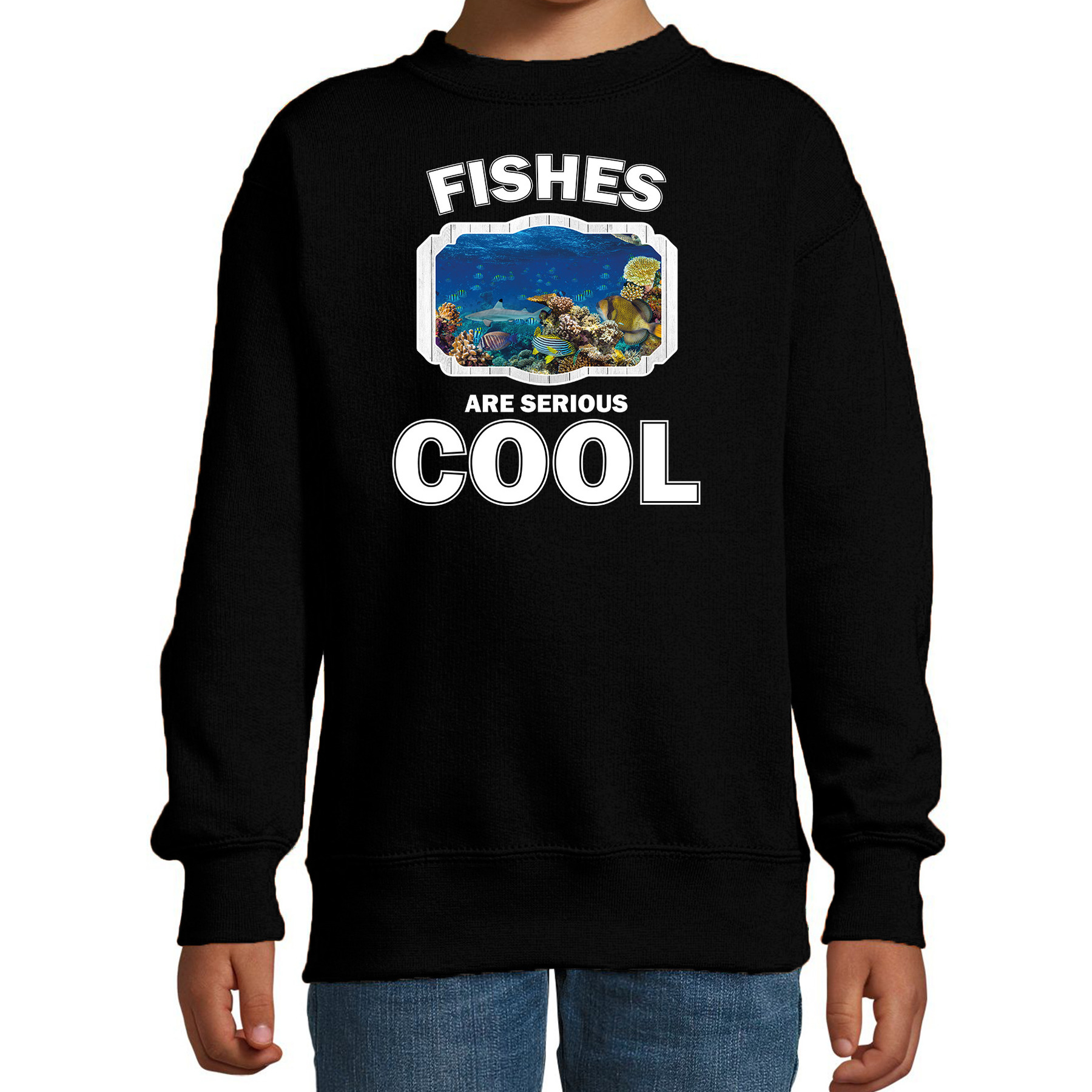 Dieren vis sweater zwart kinderen fishes are cool trui jongens en meisjes