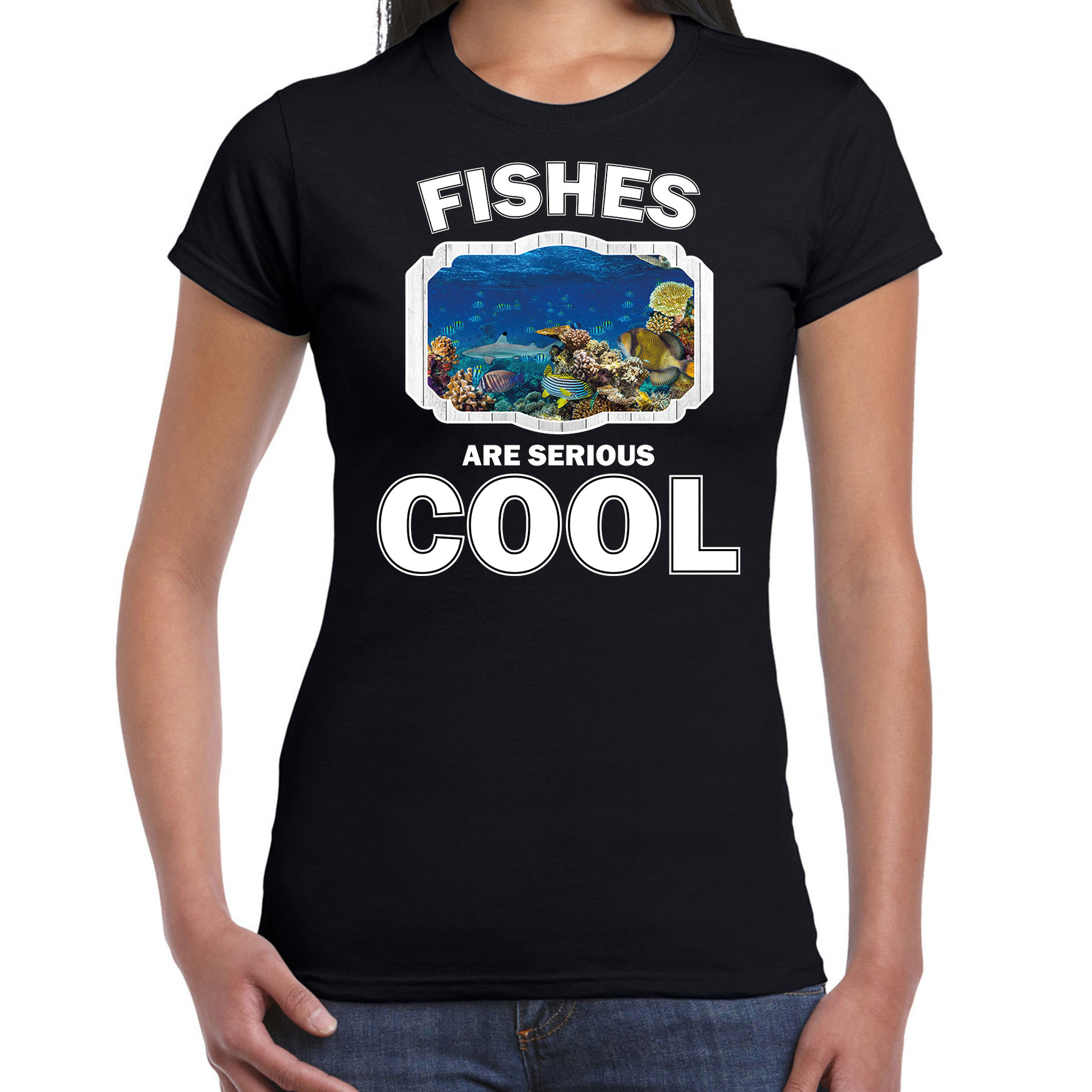 Dieren vis t-shirt zwart dames fishes are cool shirt