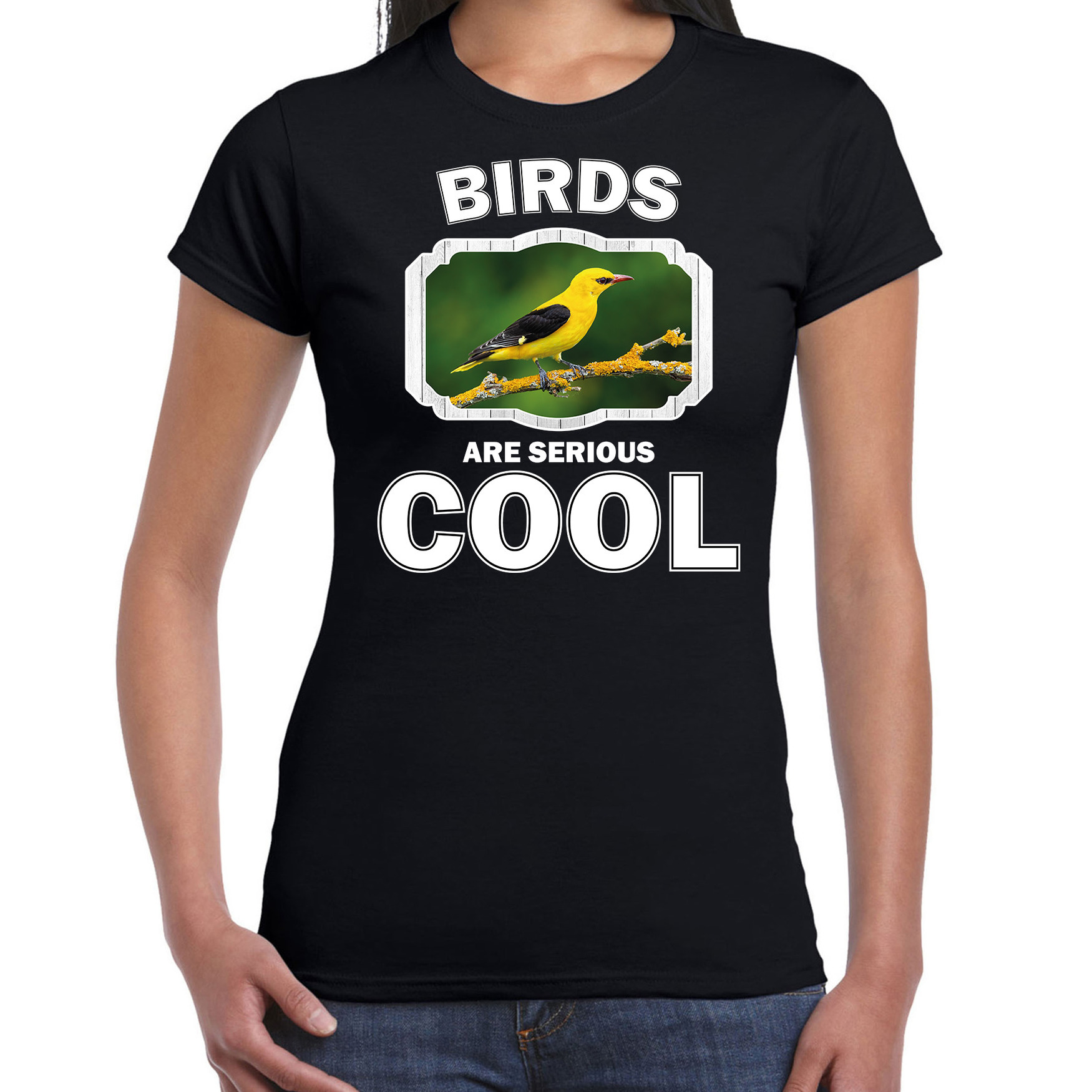 Dieren wielewaal vogel t-shirt zwart dames birds are cool shirt