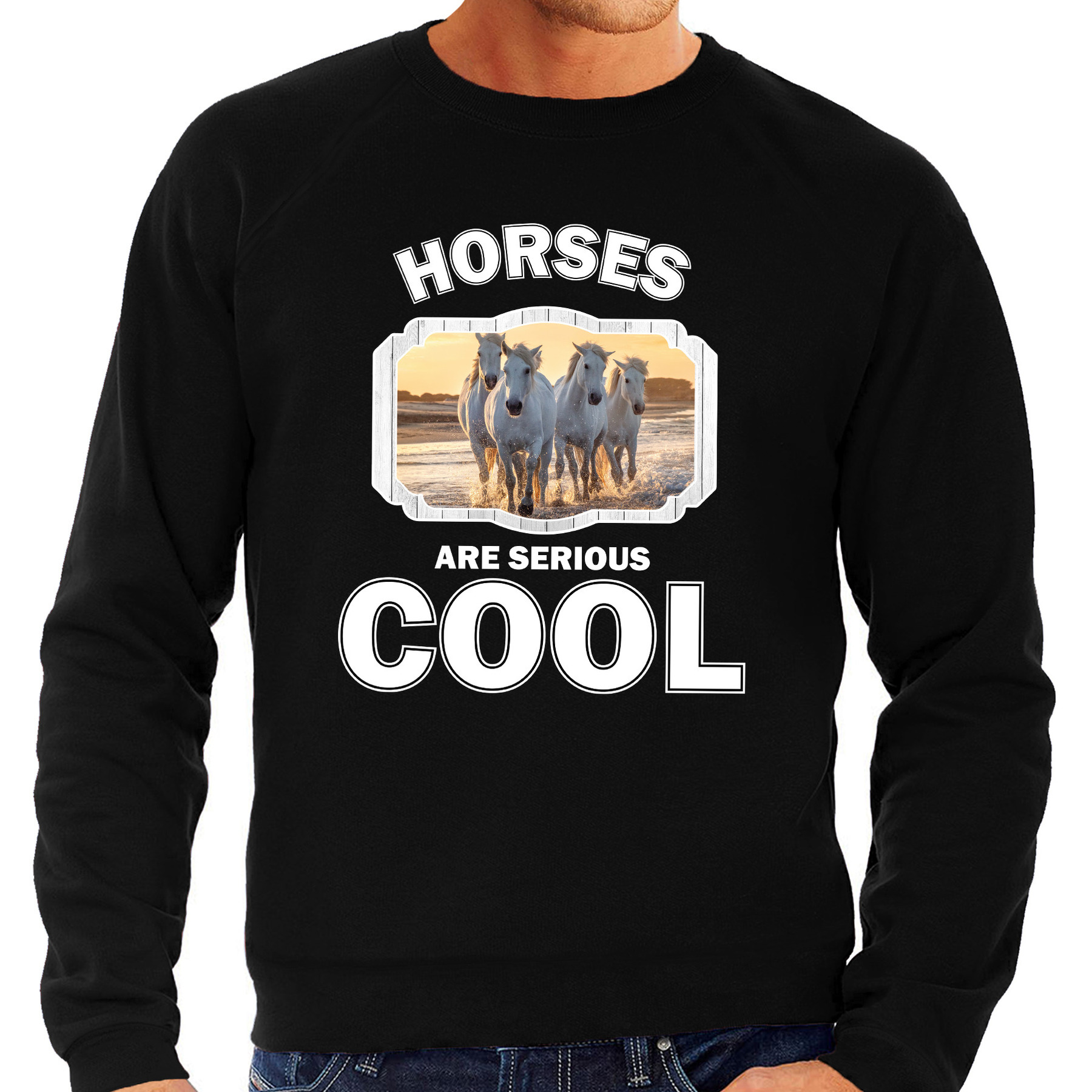 Dieren wit paard sweater zwart heren horses are cool trui