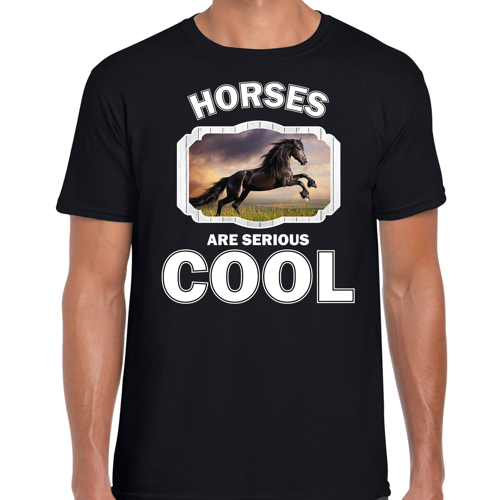 Dieren zwart paard t-shirt zwart heren horses are cool shirt