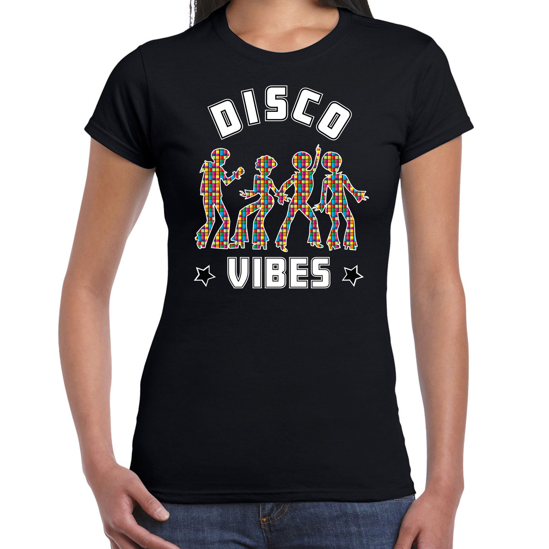 Disco verkleed t-shirt dames jaren 80 feest outfit disco vibes
