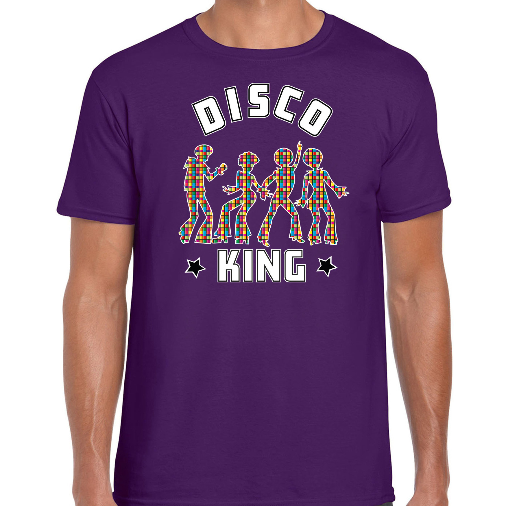Disco verkleed t-shirt heren jaren 80 feest outfit disco king paars