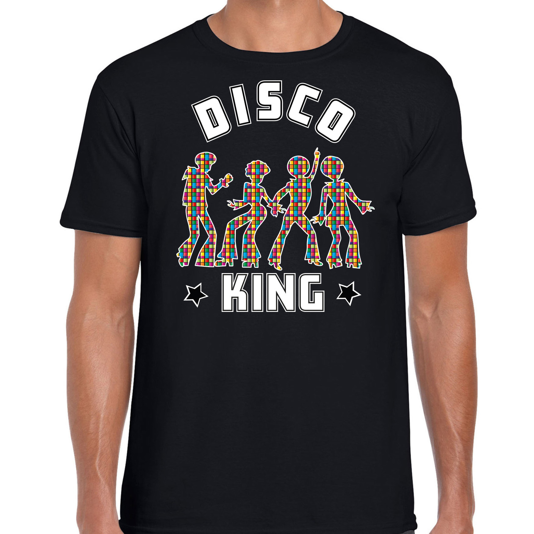 Disco verkleed t-shirt heren jaren 80 feest outfit disco king zwart