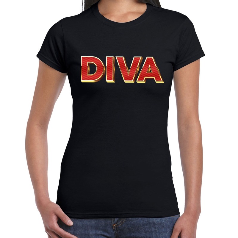 DIVA fun tekst t-shirt zwart met 3D effect voor dames