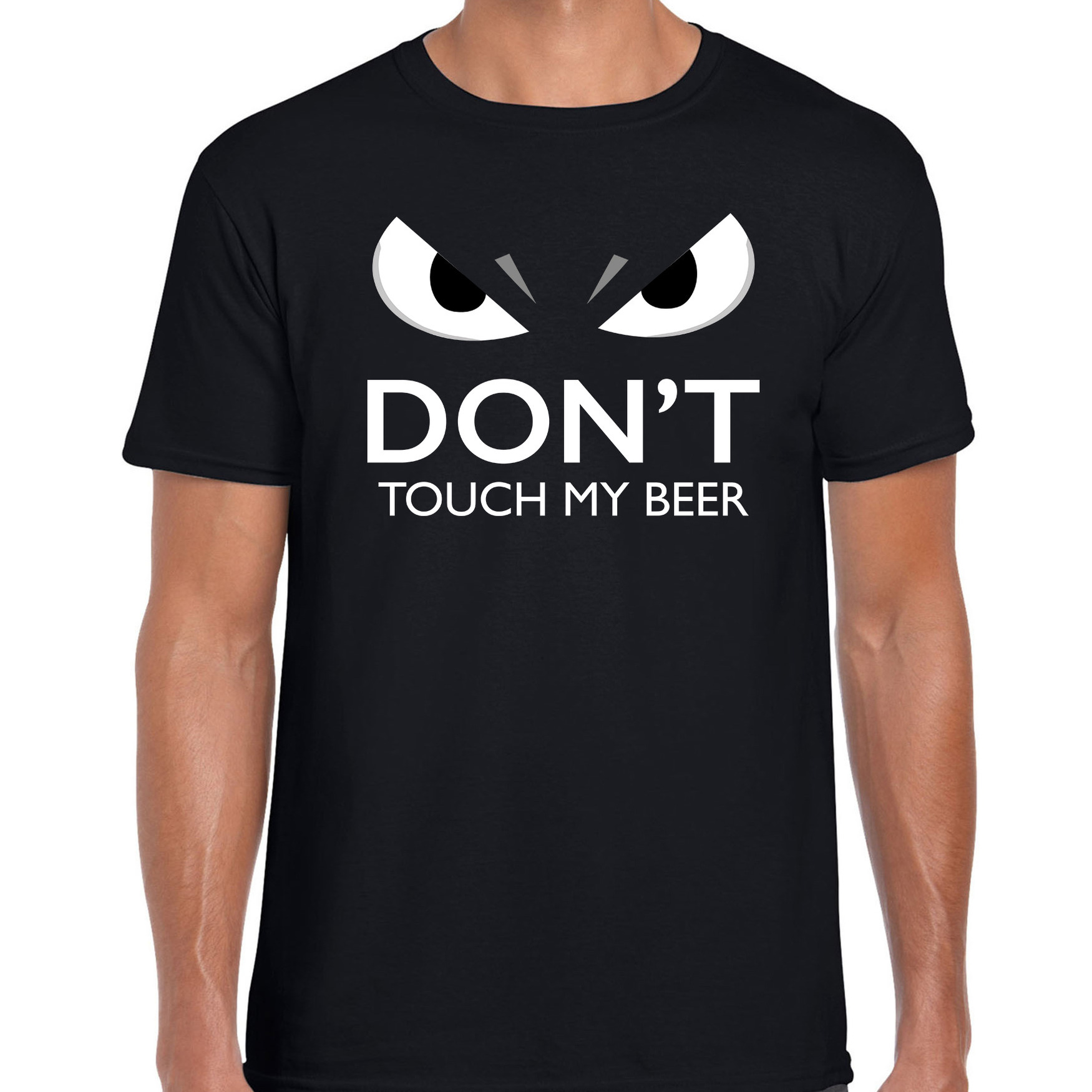Dont touch my beer-bier t-shirt zwart heren met gemene ogen