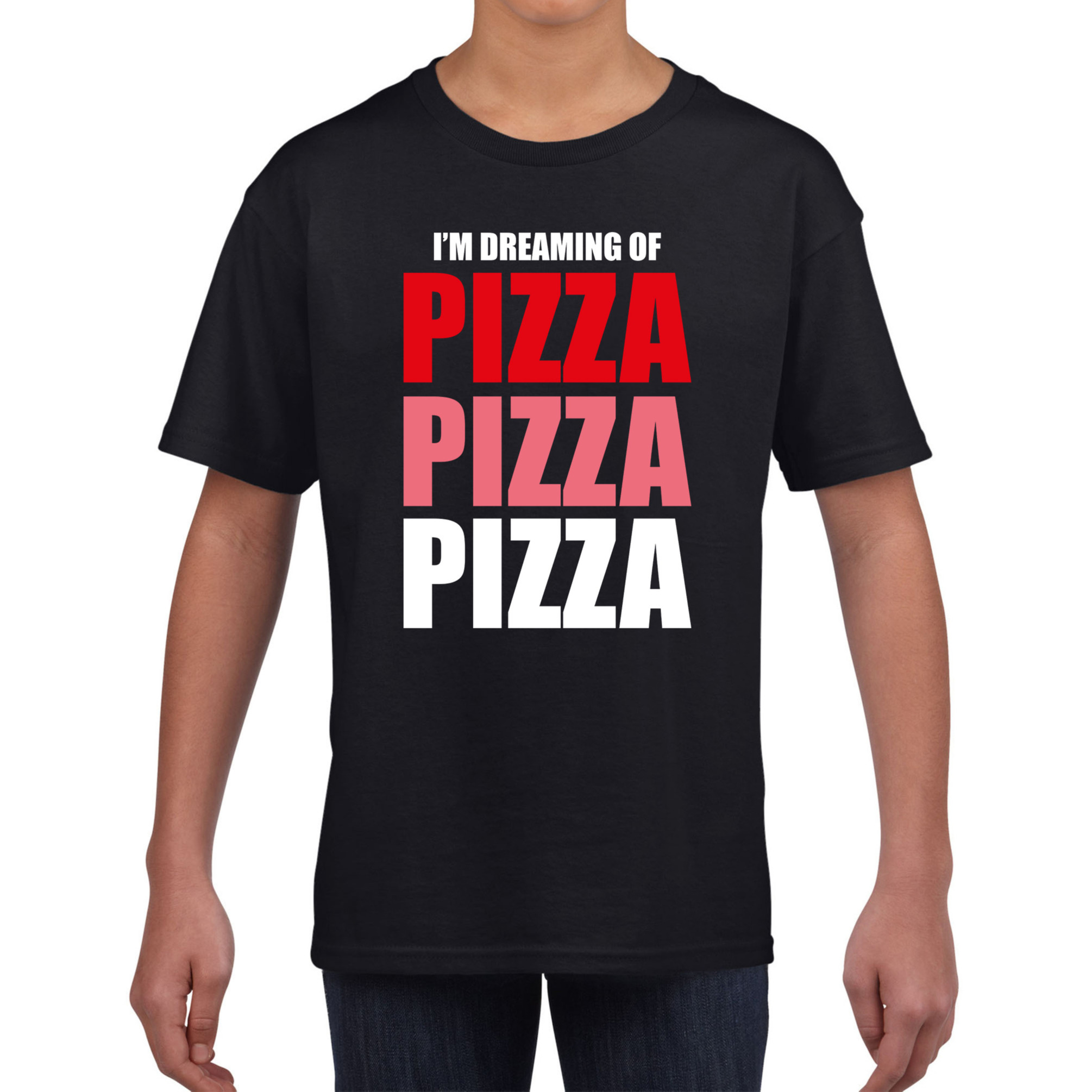 Dreaming of pizza fun t-shirt zwart voor kinderen