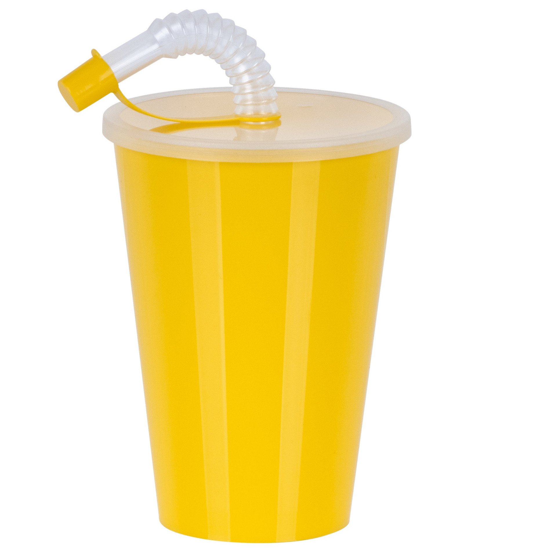 Drinkbeker met deksel en rietje geel kunststof 450 ml 12 x 9 cm
