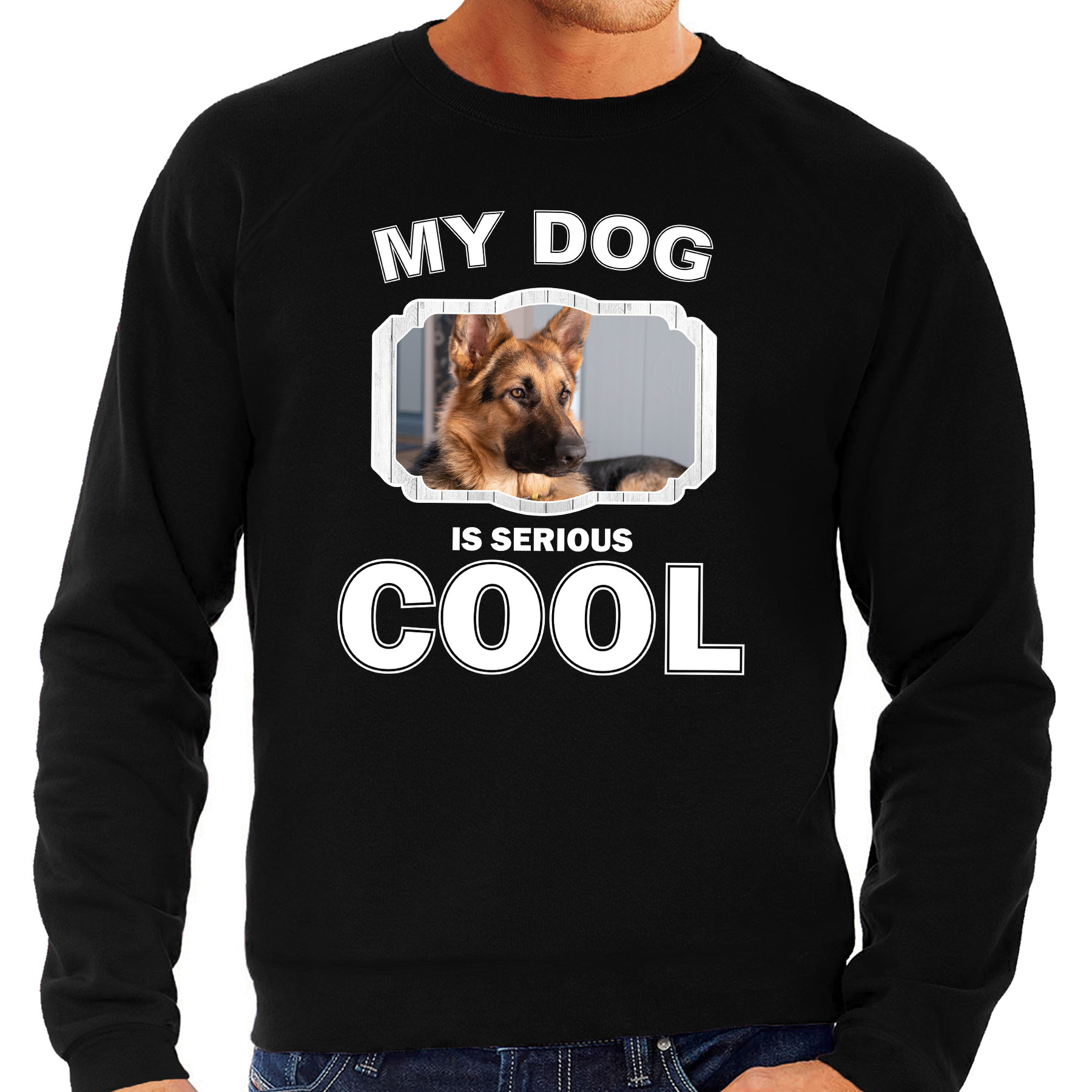 Duitse herder honden sweater-trui my dog is serious cool zwart voor heren
