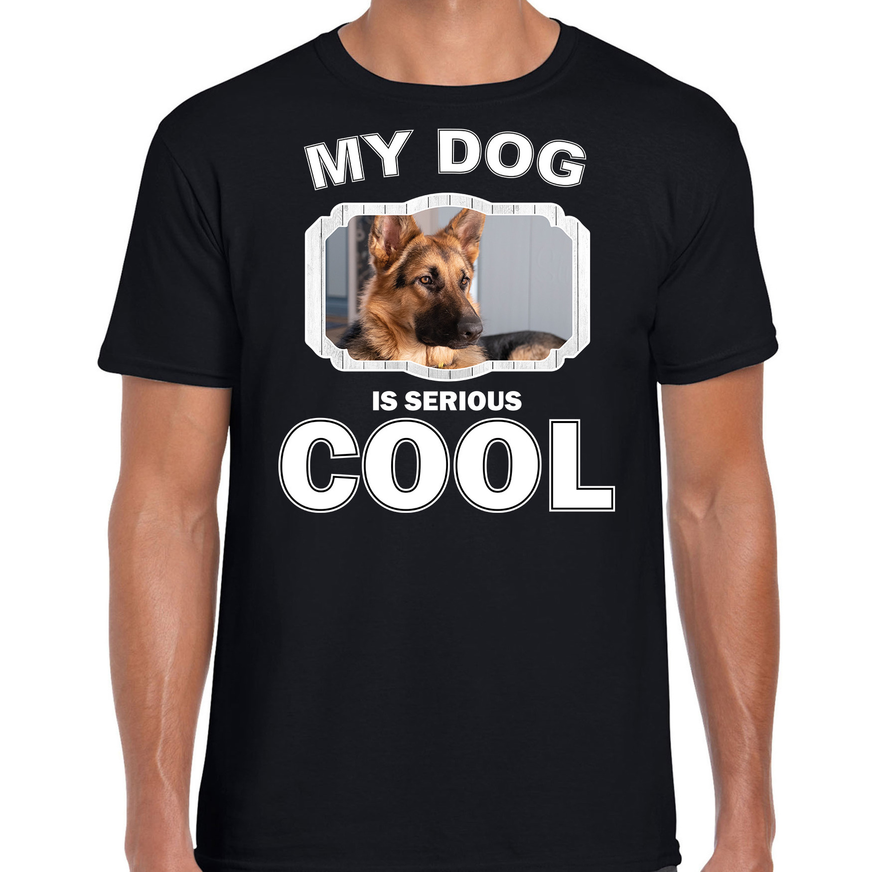 Duitse herder honden t-shirt my dog is serious cool zwart voor heren
