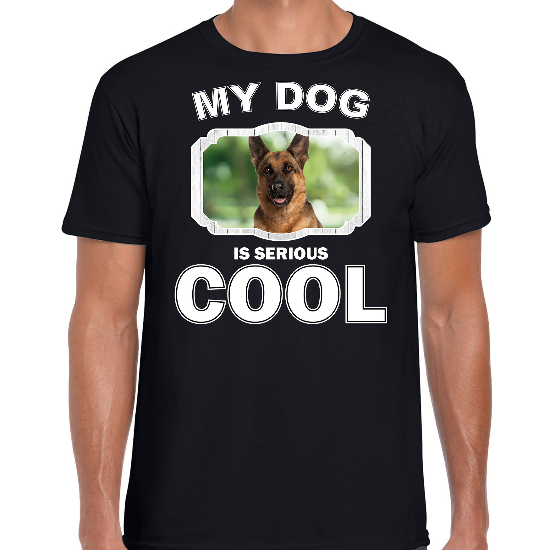 Duitse herdershonden t-shirt my dog is serious cool zwart voor heren