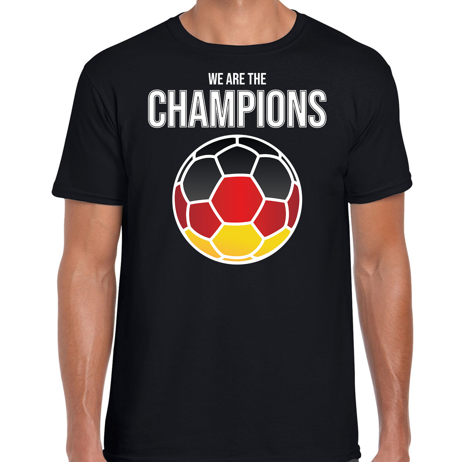 Duitsland EK- WK supporter t-shirt we are the champions met Duitse voetbal zwart heren