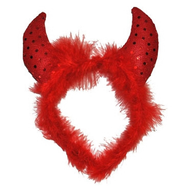 Duivel diadeem haarband met veren en pailletten rood Halloween
