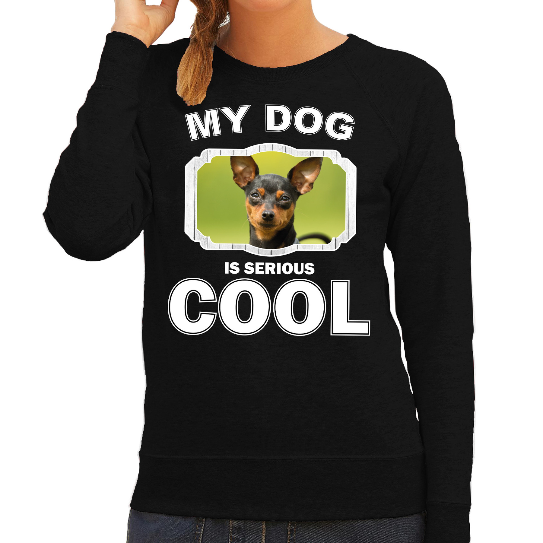 Dwergpinscher honden sweater-trui my dog is serious cool zwart voor dames