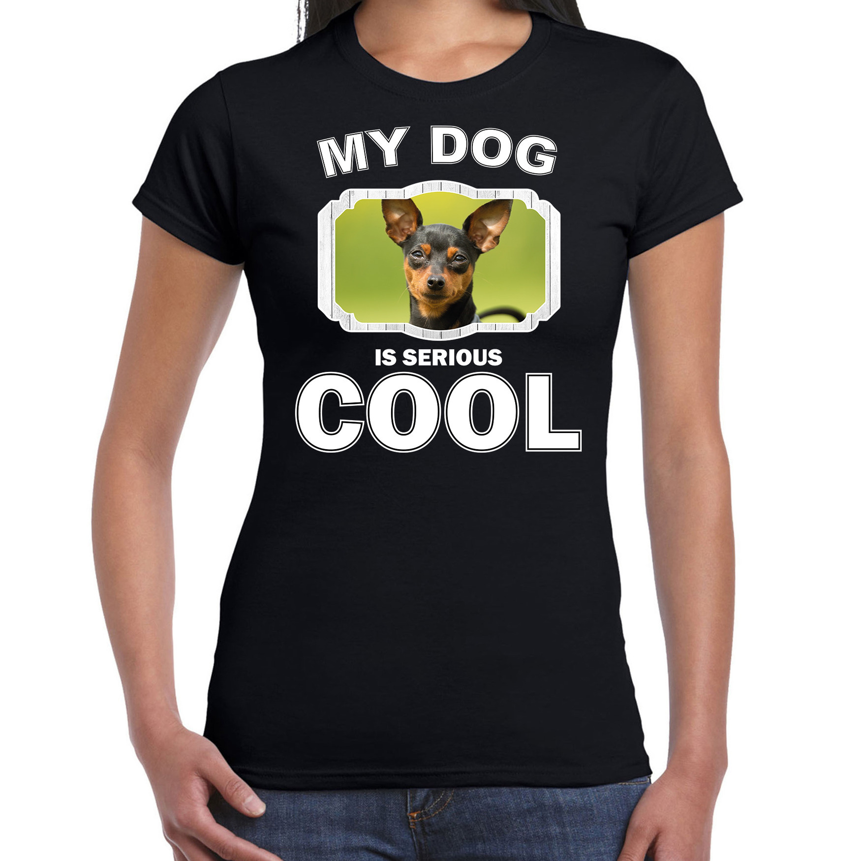 Dwergpinscher honden t-shirt my dog is serious cool zwart voor dames