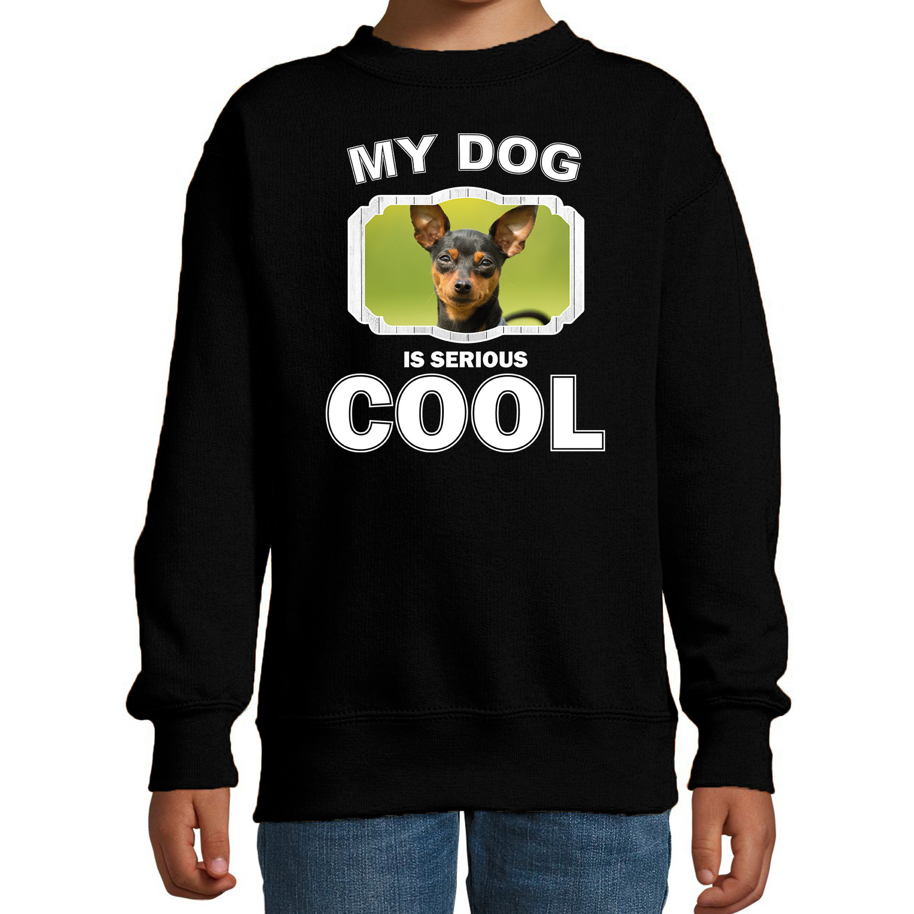 Dwergpinscher honden trui-sweater my dog is serious cool zwart voor kinderen