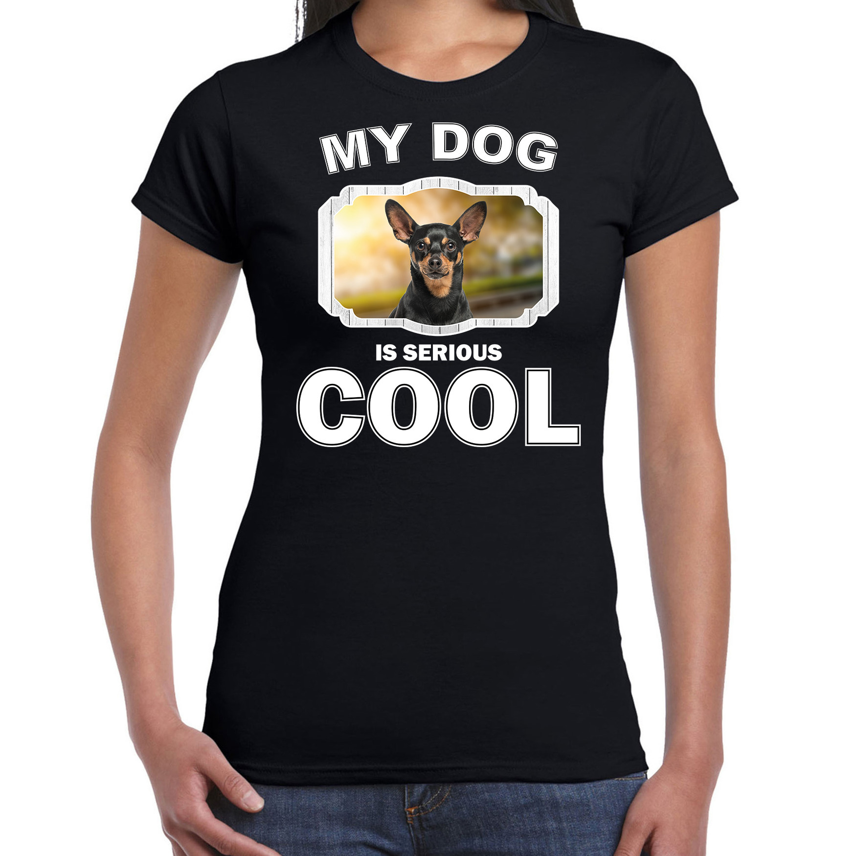 Dwergpinschers honden t-shirt my dog is serious cool zwart voor dames