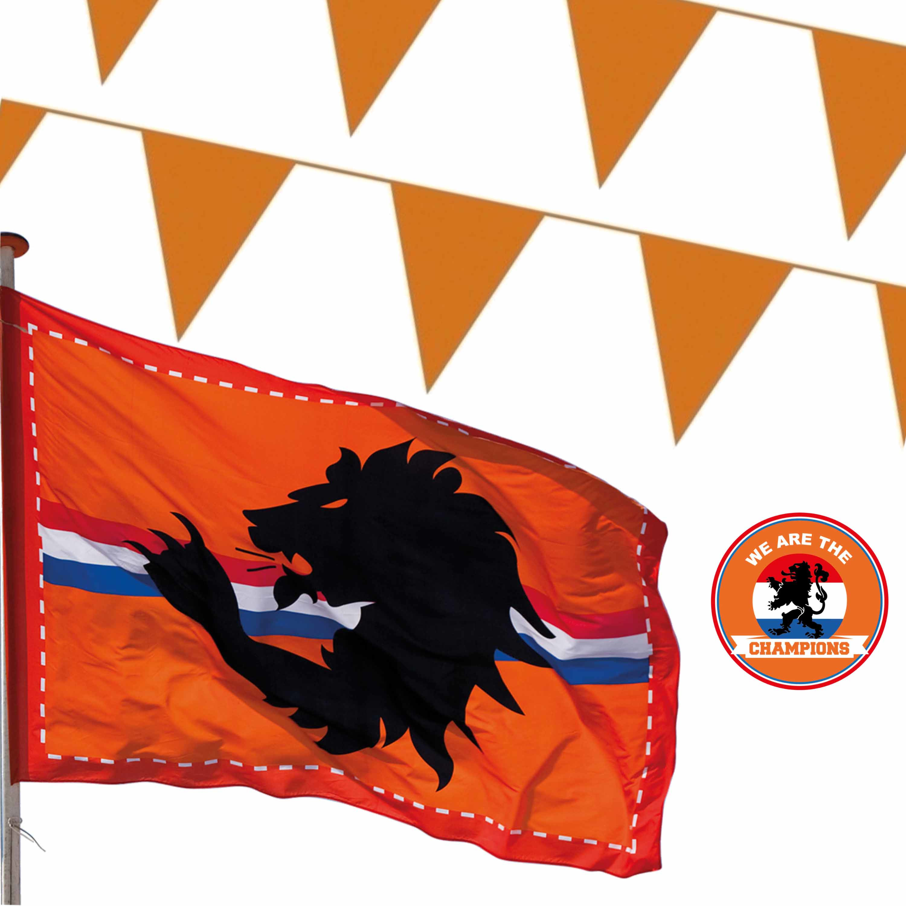 Ek oranje straat- huis versiering pakket met oa 1x Mega Holland vlag, 300 meter oranje vlaggenlijnen