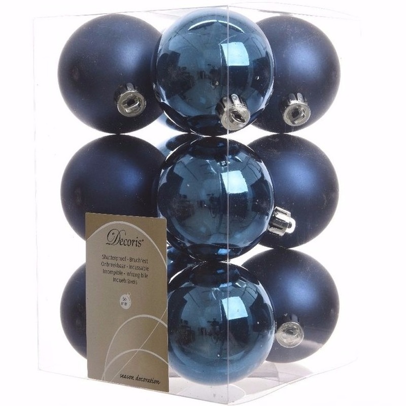 Elegant Christmas blauwe kerstversiering kerstballen pakket 12 stuks