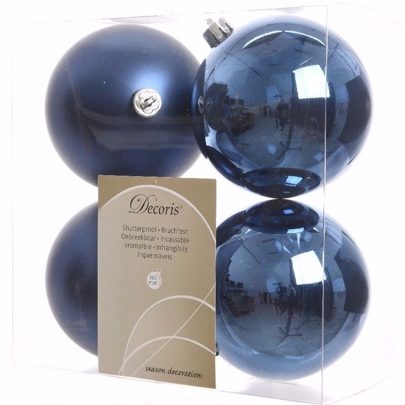 Elegant Christmas blauwe kerstversiering kerstballen pakket 4 stuks