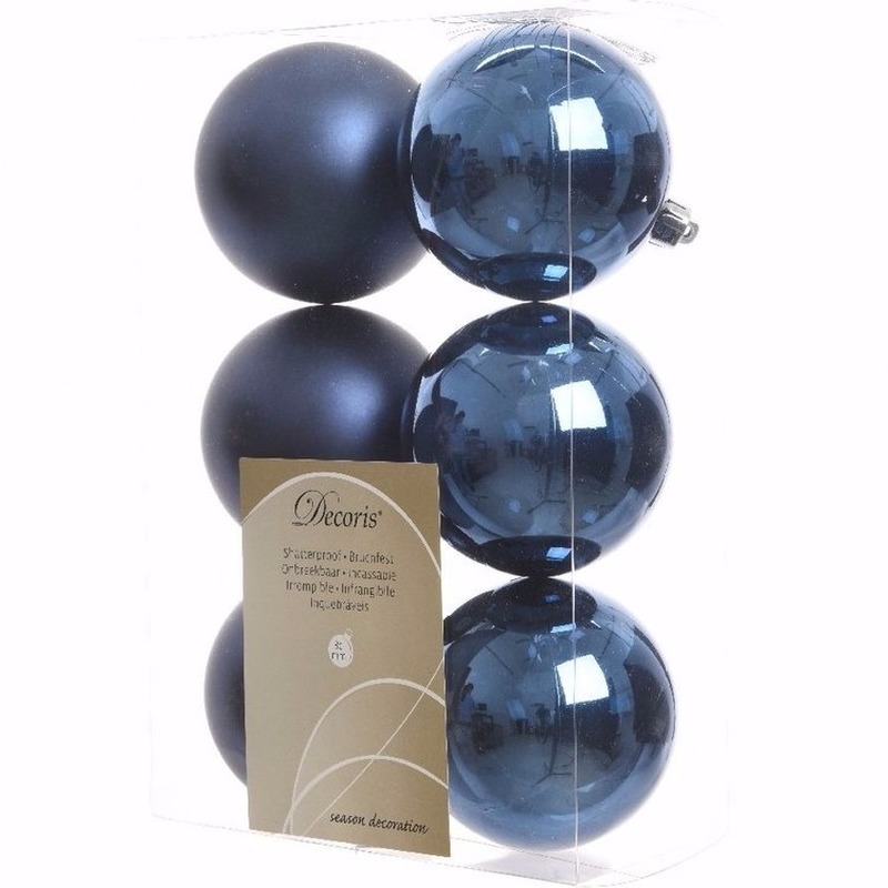 Elegant Christmas blauwe kerstversiering kerstballen pakket 6 stuks