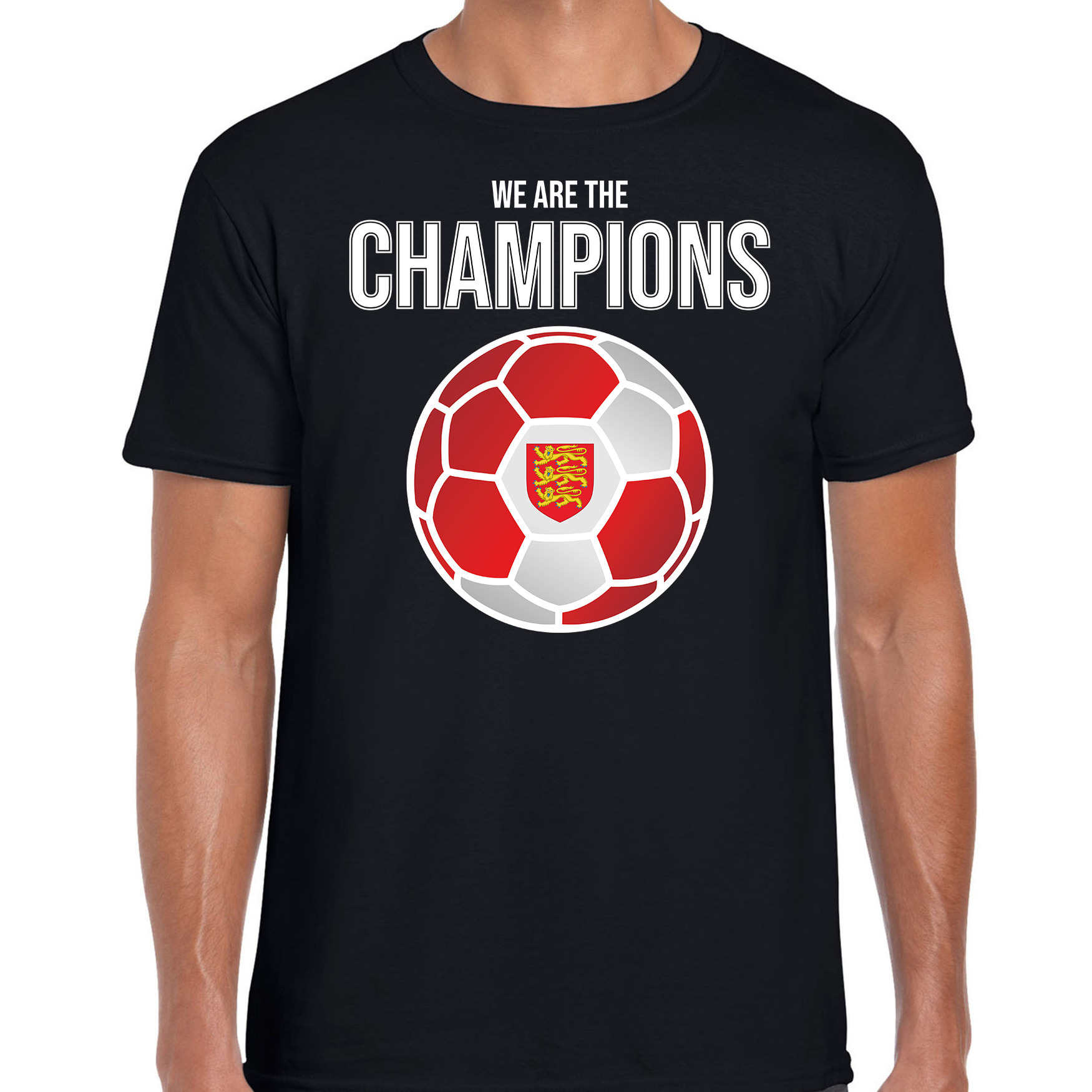 Engeland EK- WK supporter t-shirt we are the champions met Engelse voetbal zwart heren