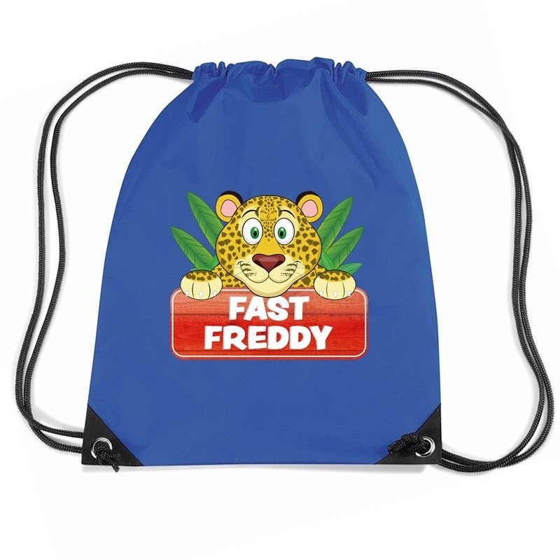 Fast Freddy het luipaard rugtas-gymtas blauw voor kinderen